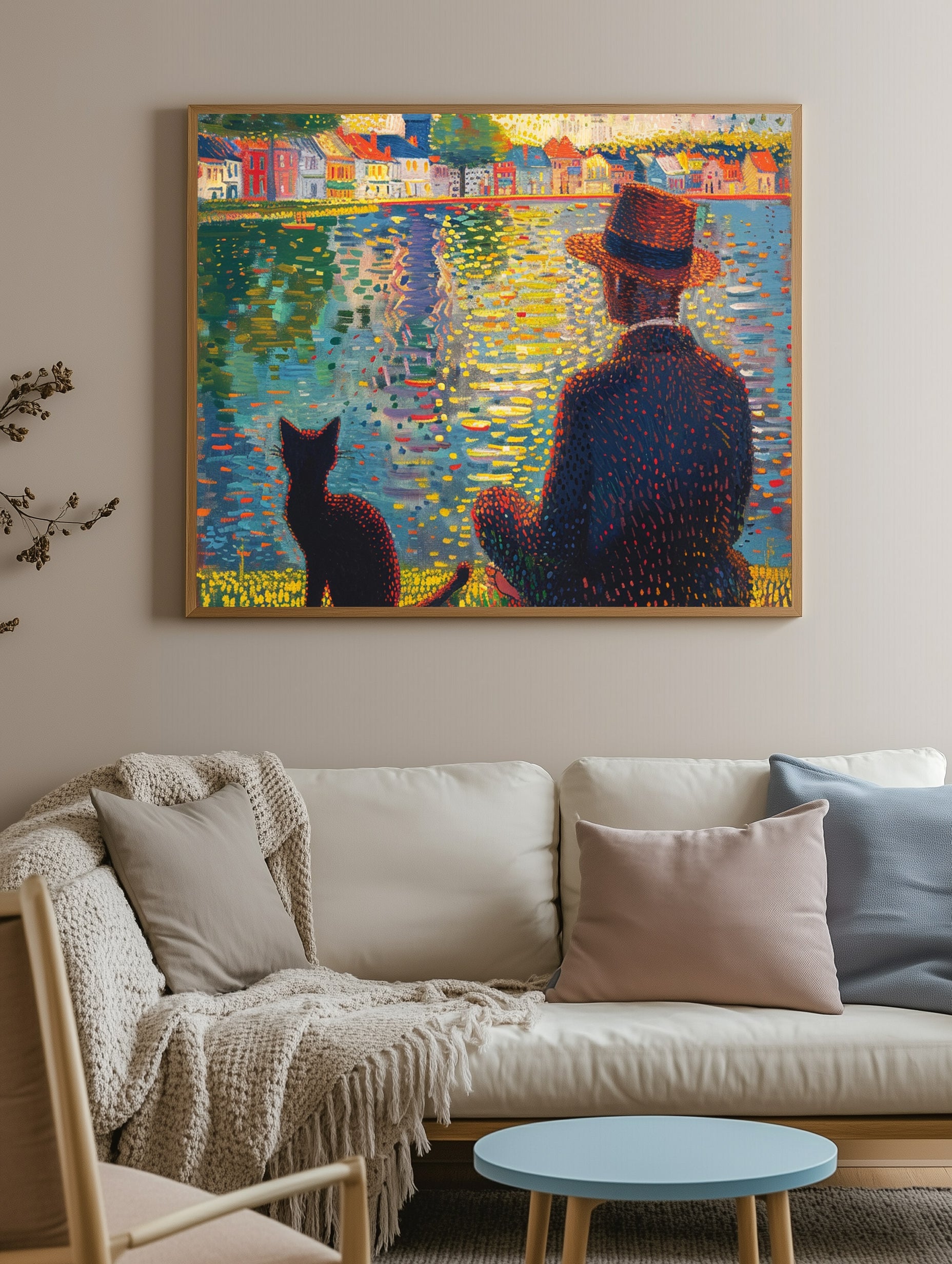 Man Cat River Print