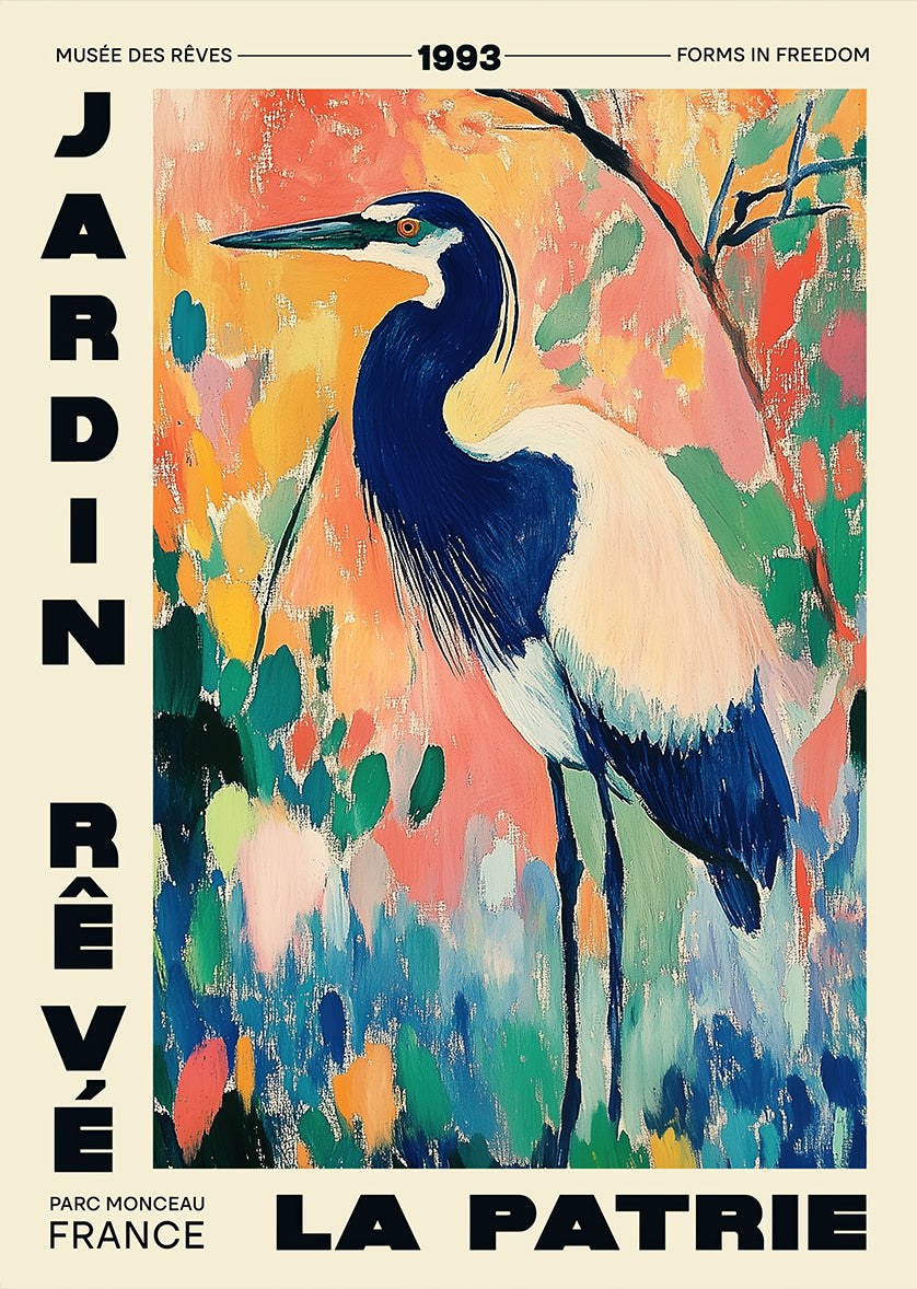 Jardin Rêvé Elegant Blue Heron Art Print