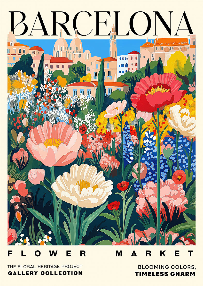 Barcelona Flower Market Vibrant Cityscape Print