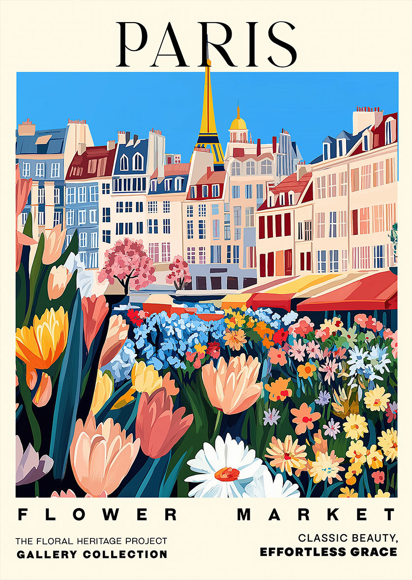 Paris Flower Market Vintage Cityscape Print