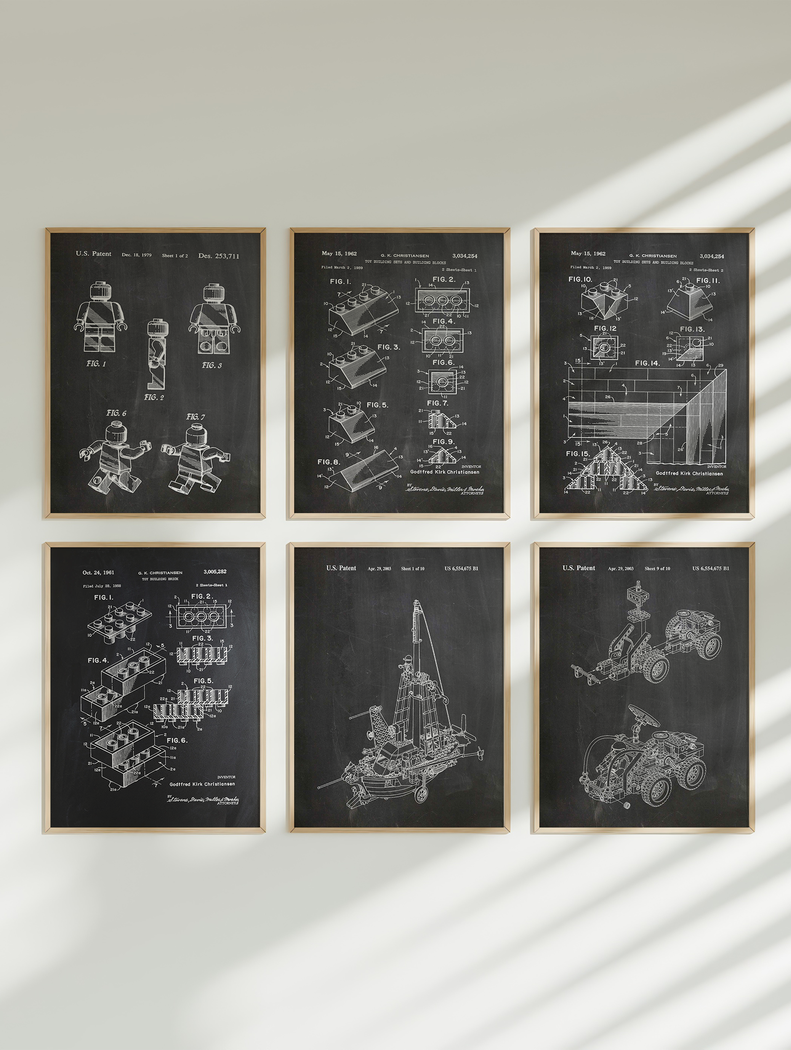 Set of 6 Lego Brick Toy Patent Prints
