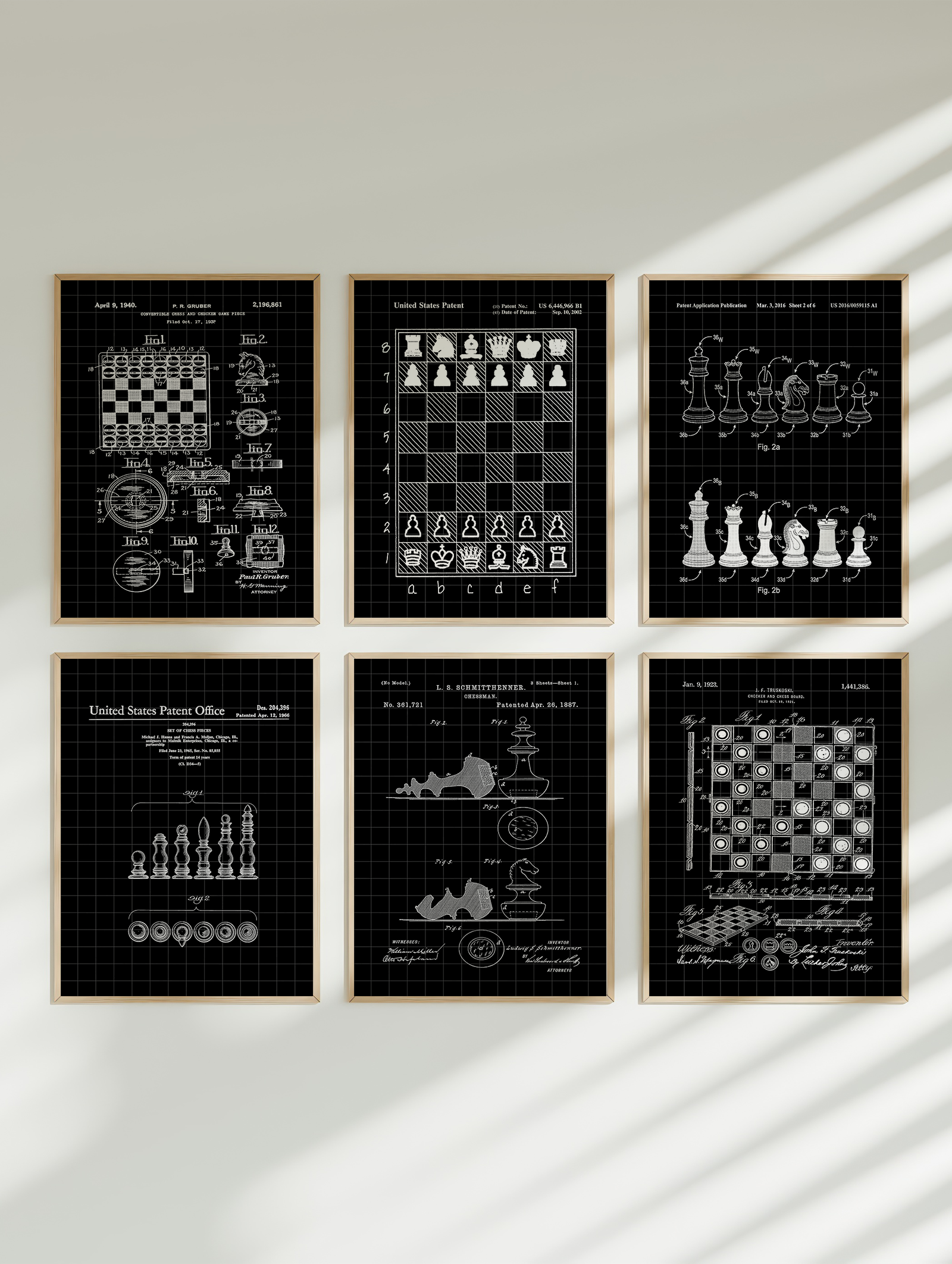 Set of 6 Chess Board Patent Wall Art Prints