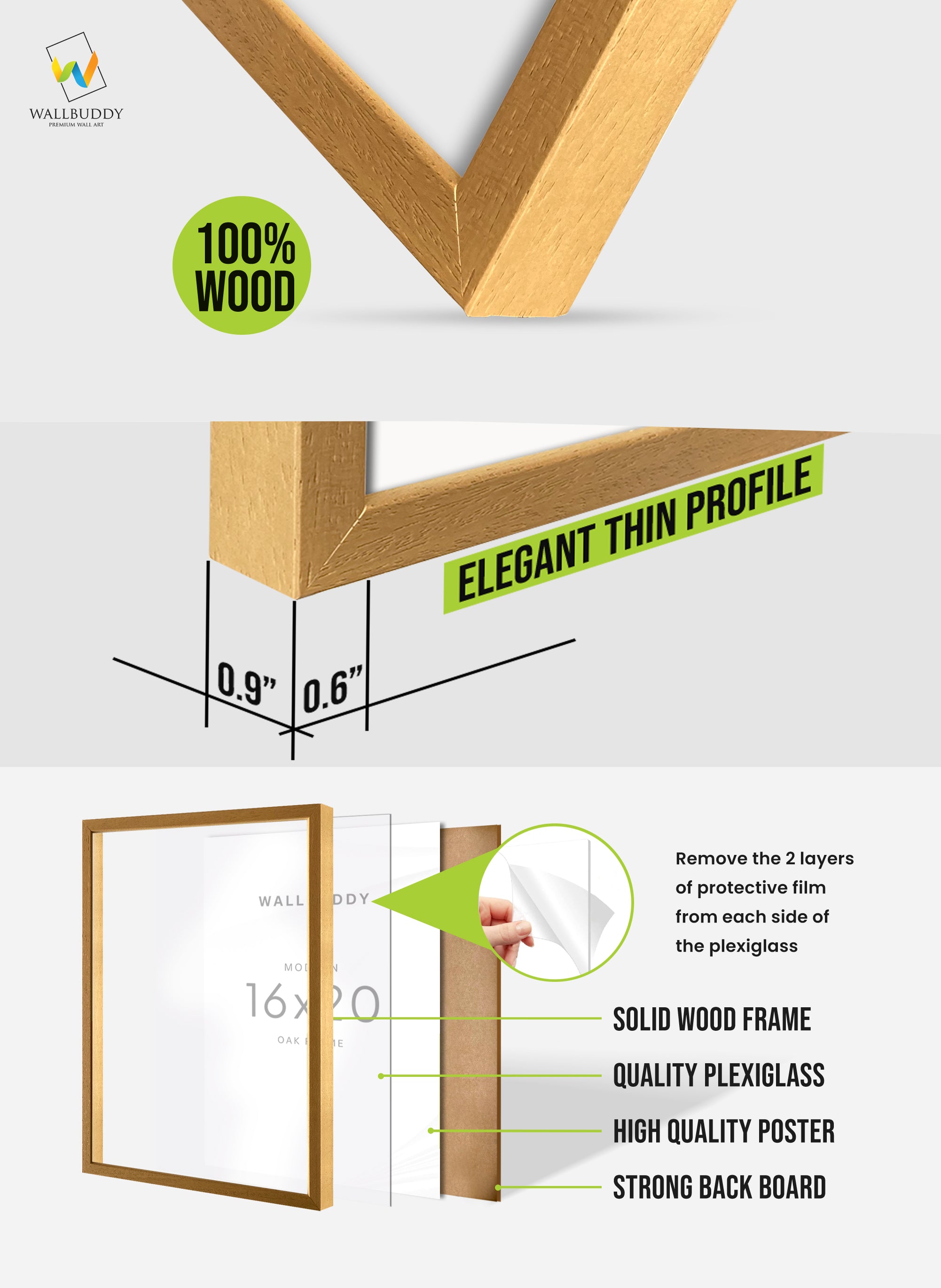 16" x 20" Modern Oak Frame
