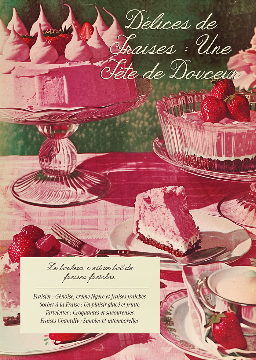Strawberry Dessert Vintage Food Print