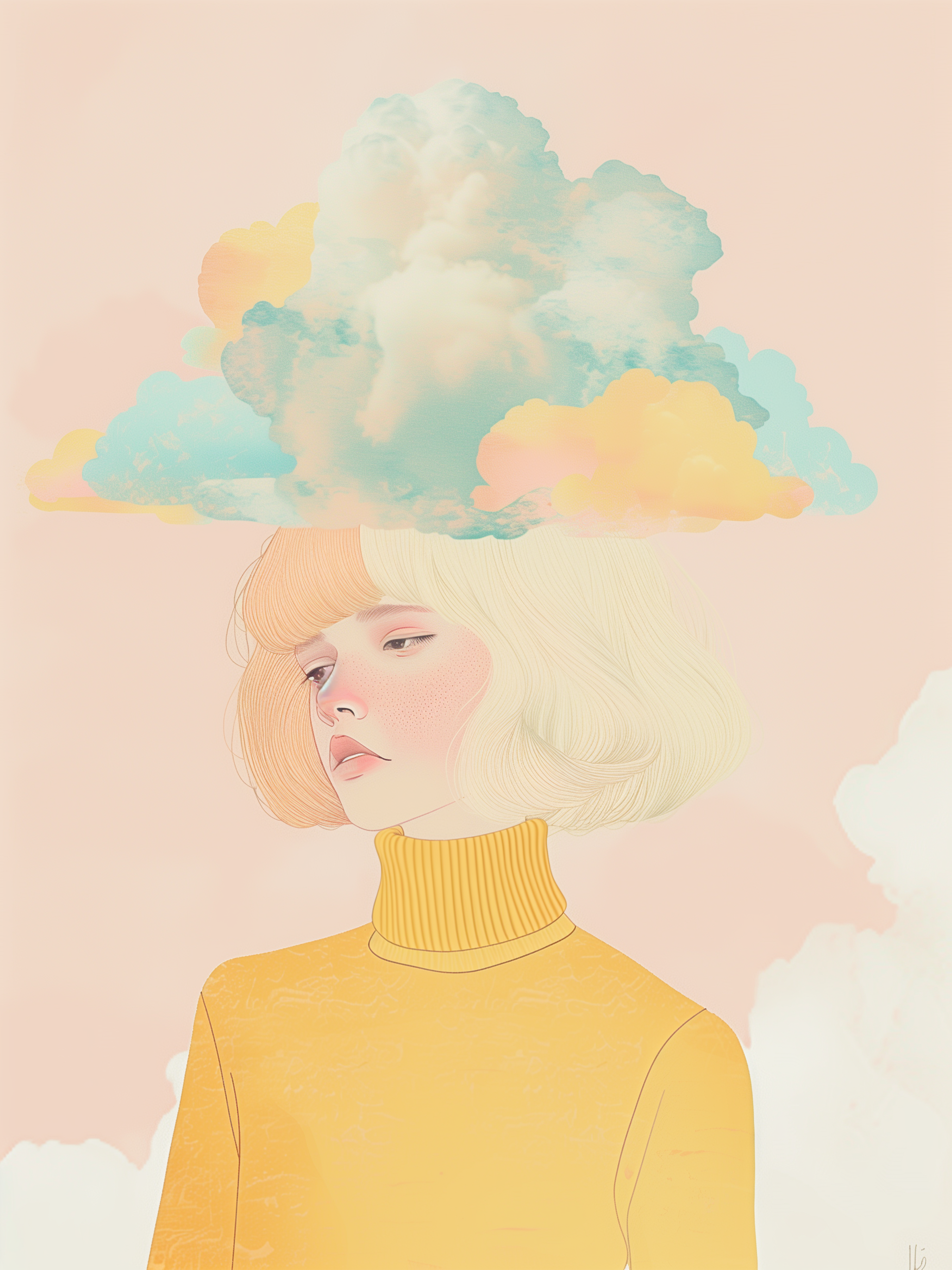 Girl Clouds Print