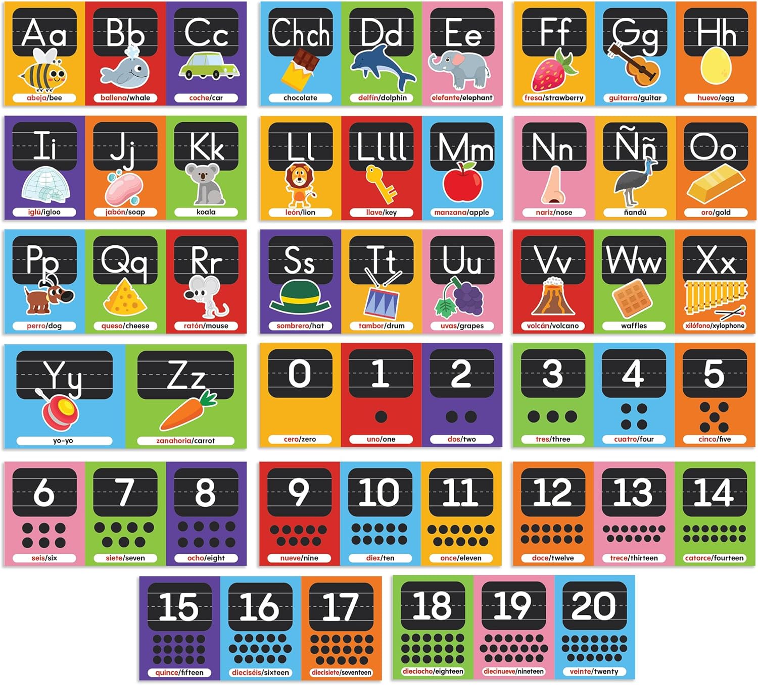 Ensemble d'affiches éducatives en espagnol pour enfants, affiches de l'alphabet, impressions de salle de jeux, décoration de salle de classe Montessori, enseignant bilingue en éducation
