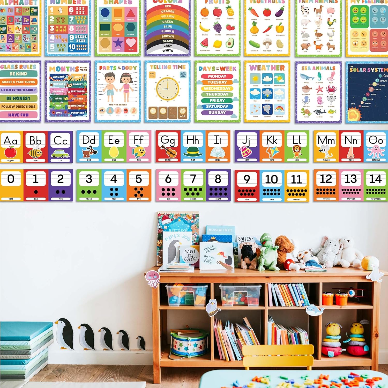 Ensemble d'affiches éducatives en espagnol pour enfants, affiches de l'alphabet, impressions de salle de jeux, décoration de salle de classe Montessori, enseignant bilingue en éducation