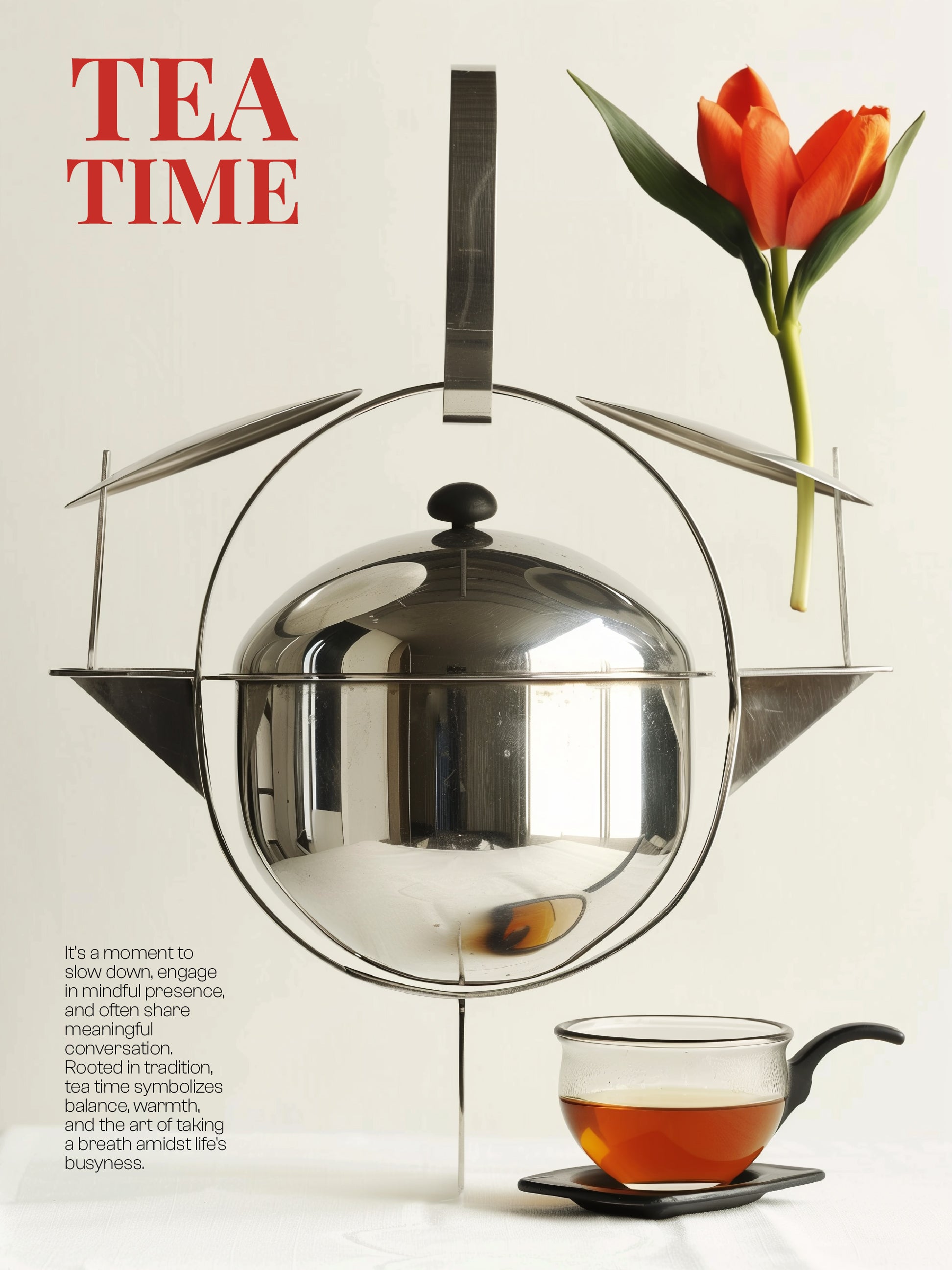 Tea Time Poster – Modern Bauhaus-Inspired Teapot and Typography Art Print