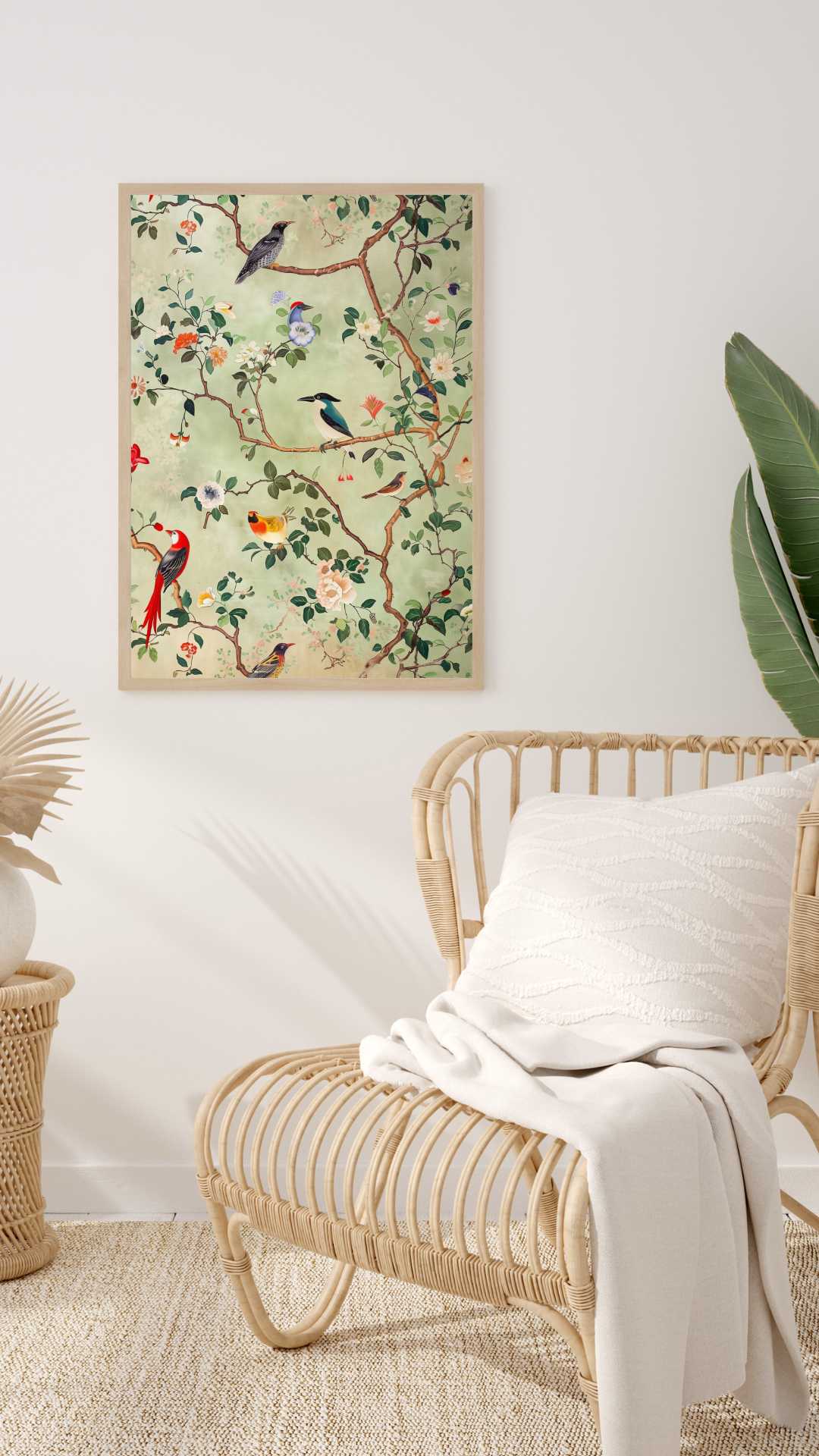 Bunter Vogel- und Blumendruck