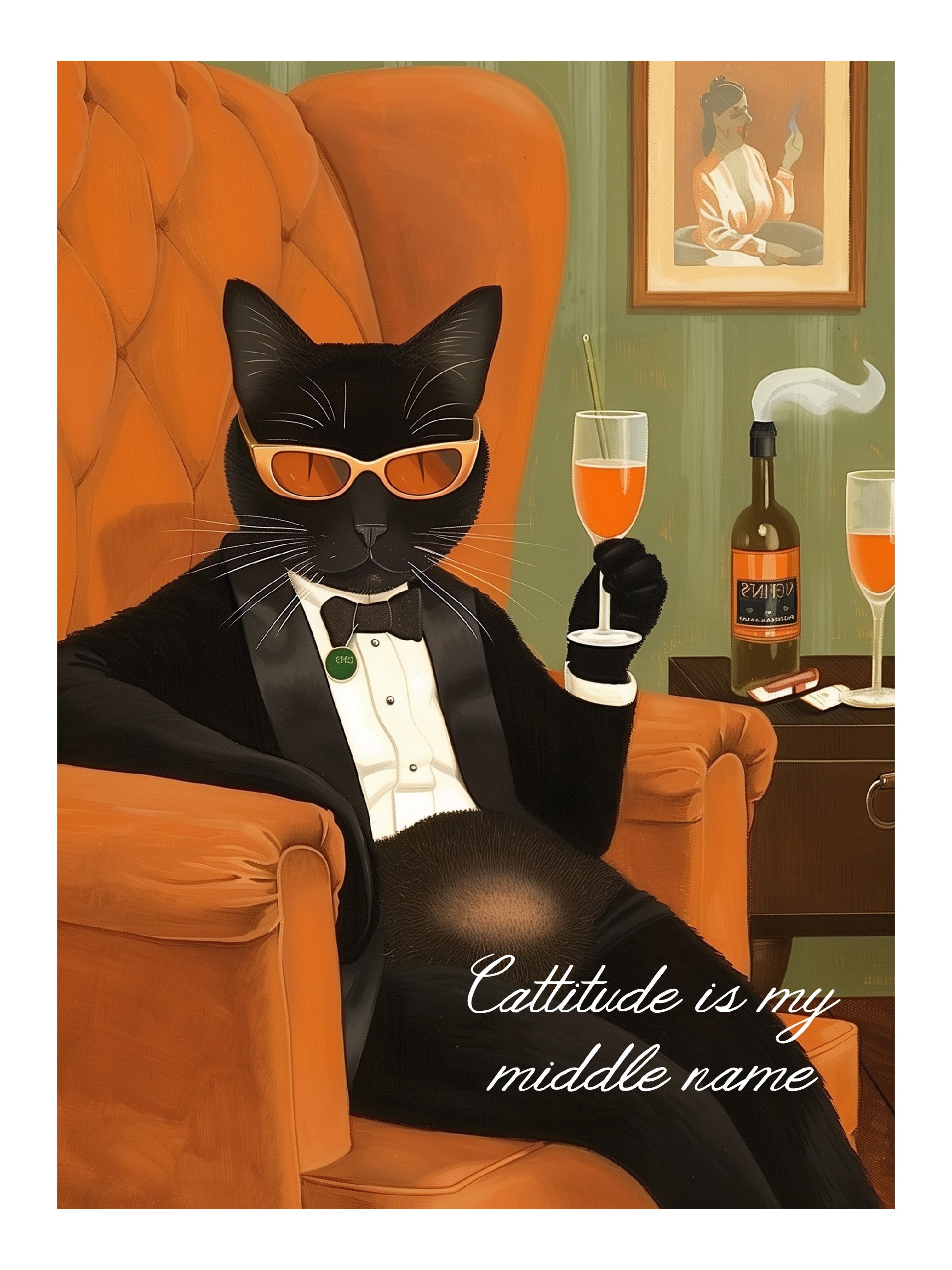 Sophisticated Cat Wall Art Print – Elegant Lounge Poster