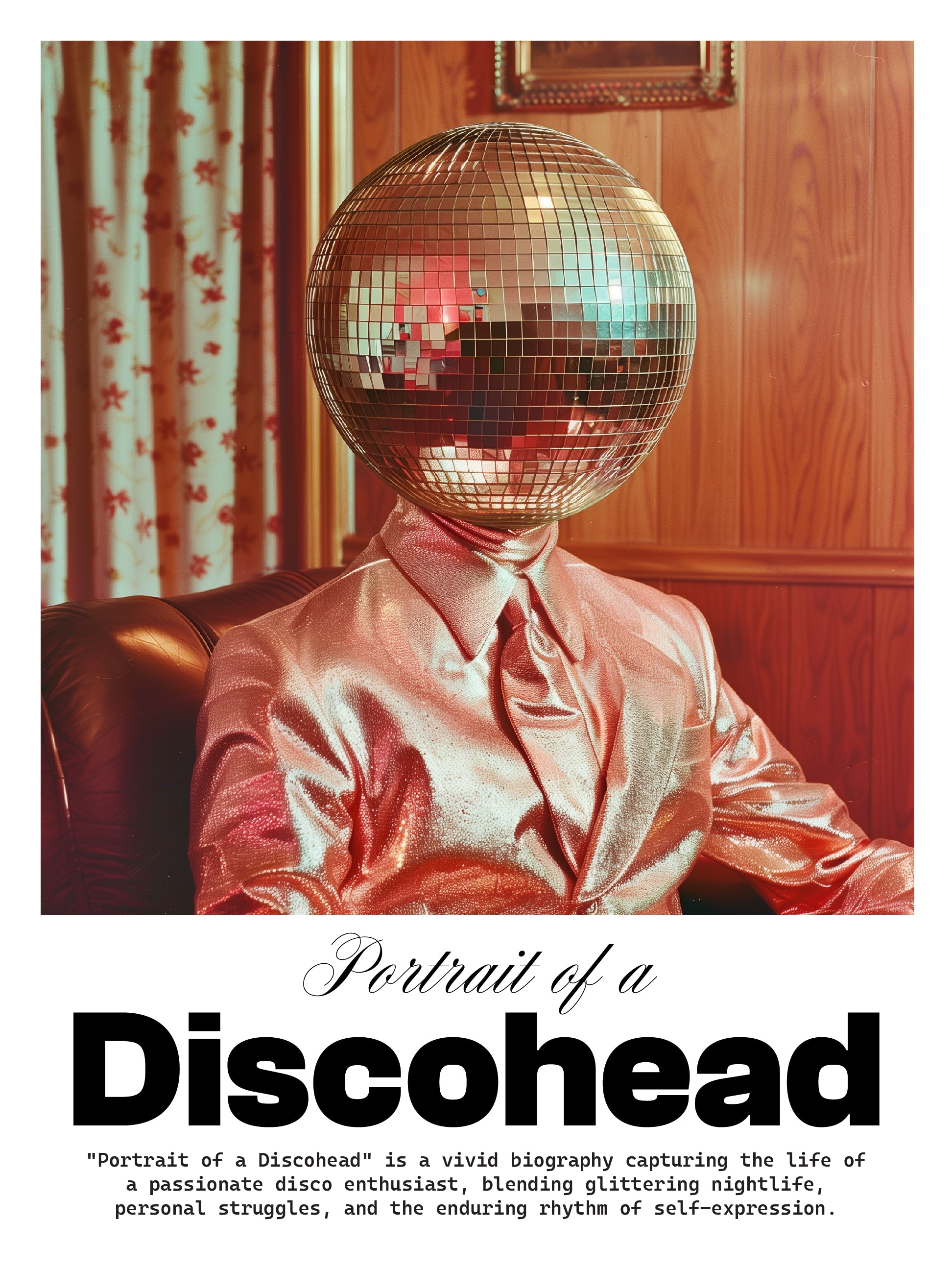Portrait of a Discohead – Surreal Disco Ball Art Print – Retro Nightlife Aesthetic Wall Poster
