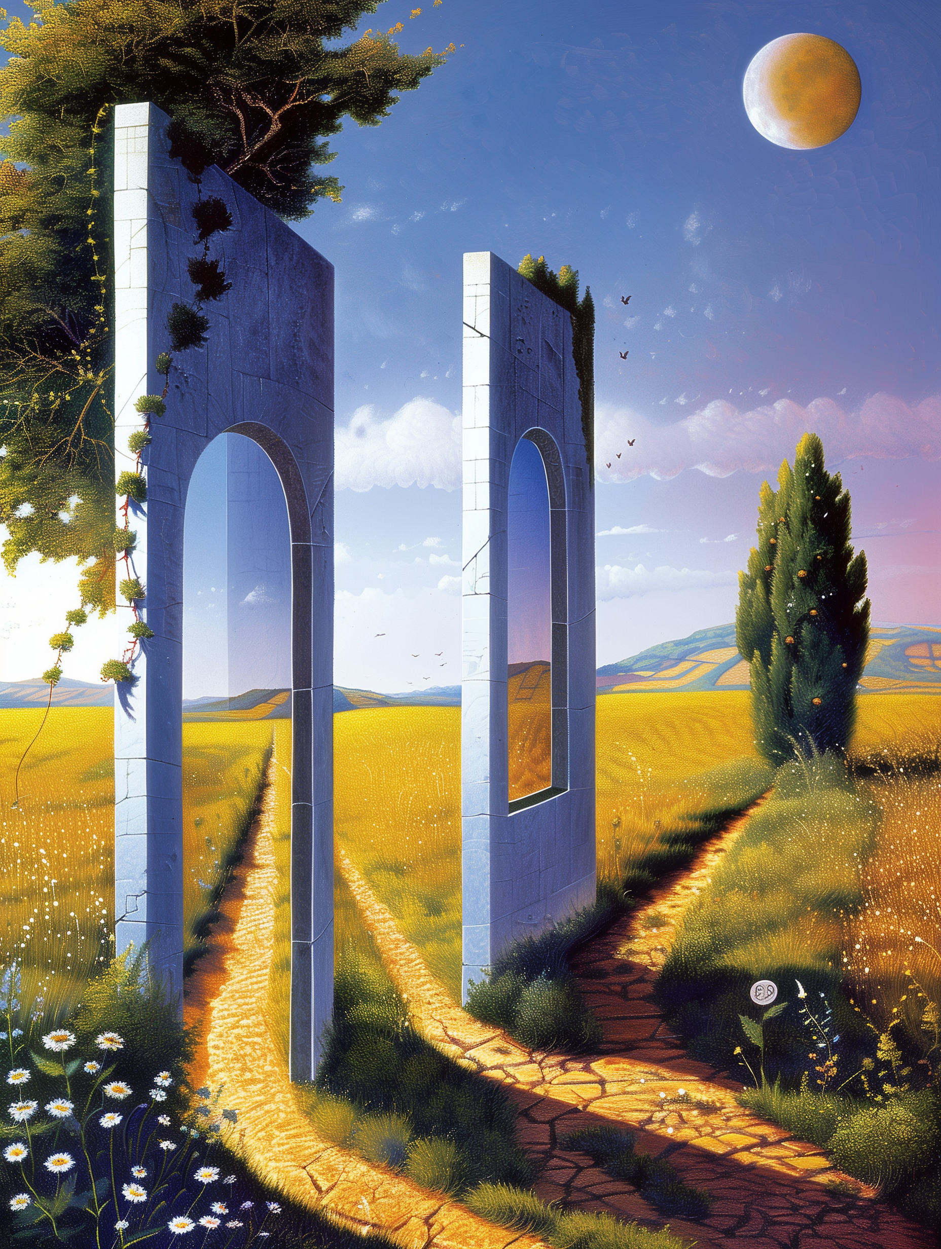 Archways Dreamlike Golden Field Art Print
