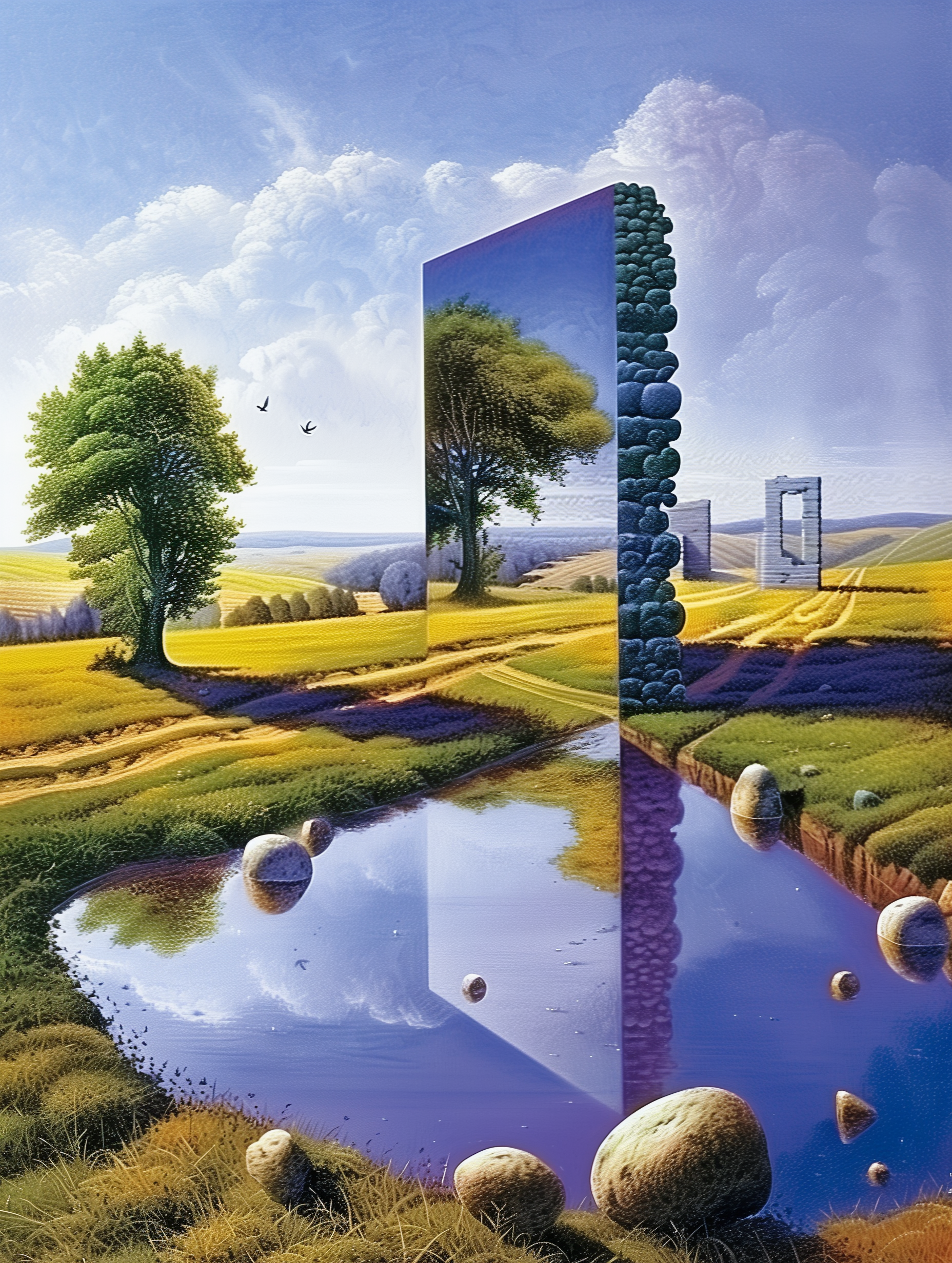Surreal Mirror Landscape Dreamlike Reflection Art Print