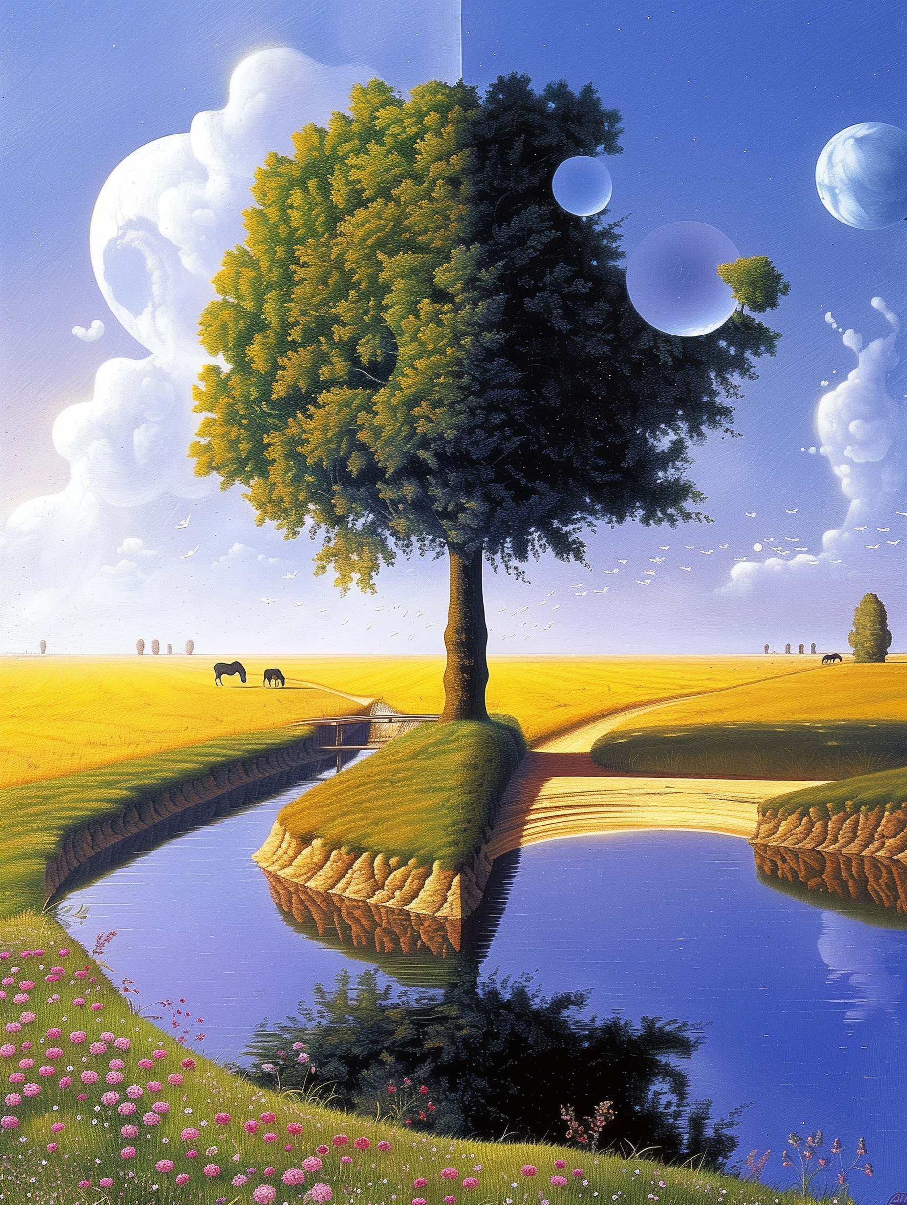 Tree Duality Dreamlike Day Night Print