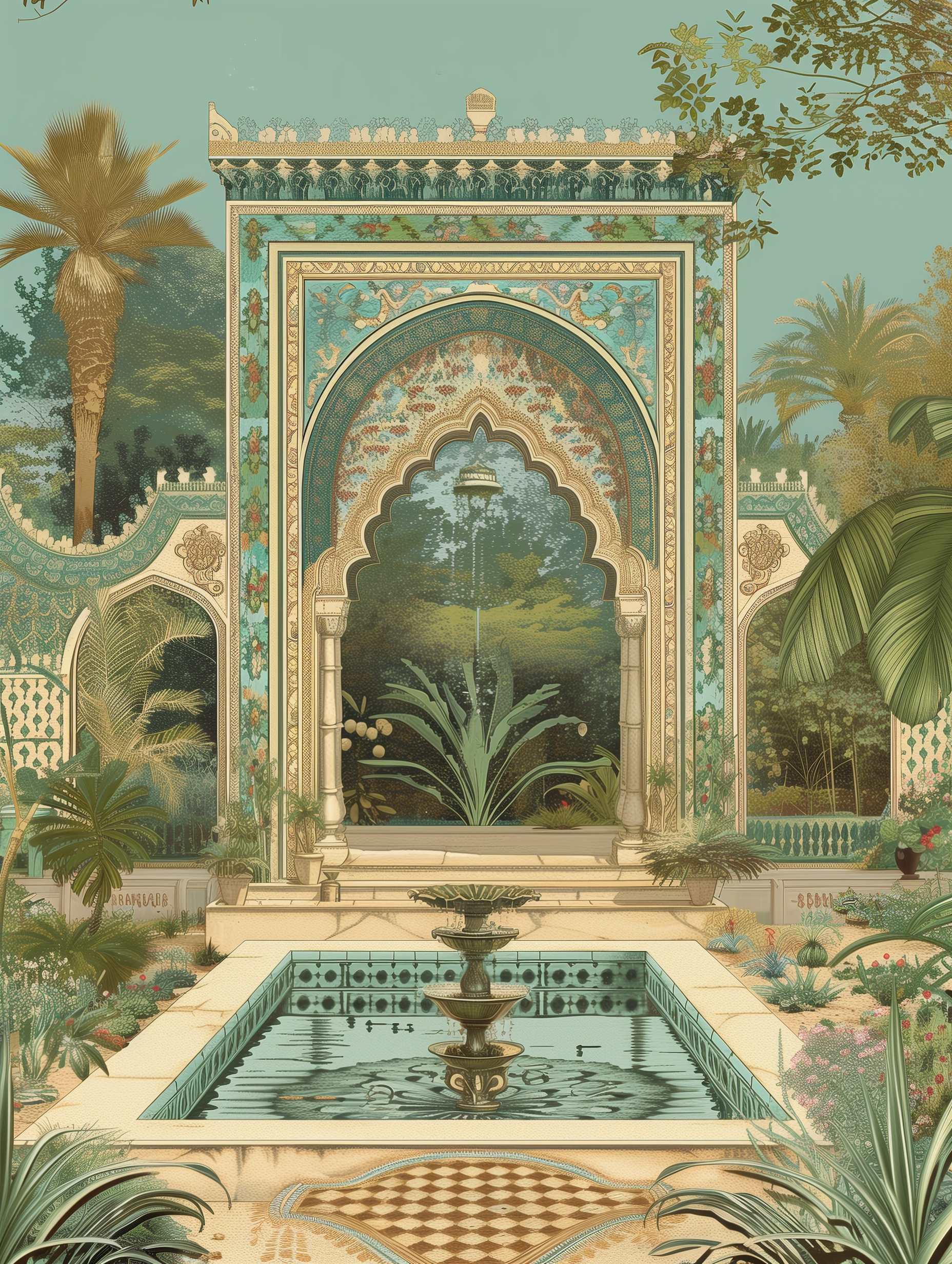 Arched Islamic Garden Fountain Oasis Print