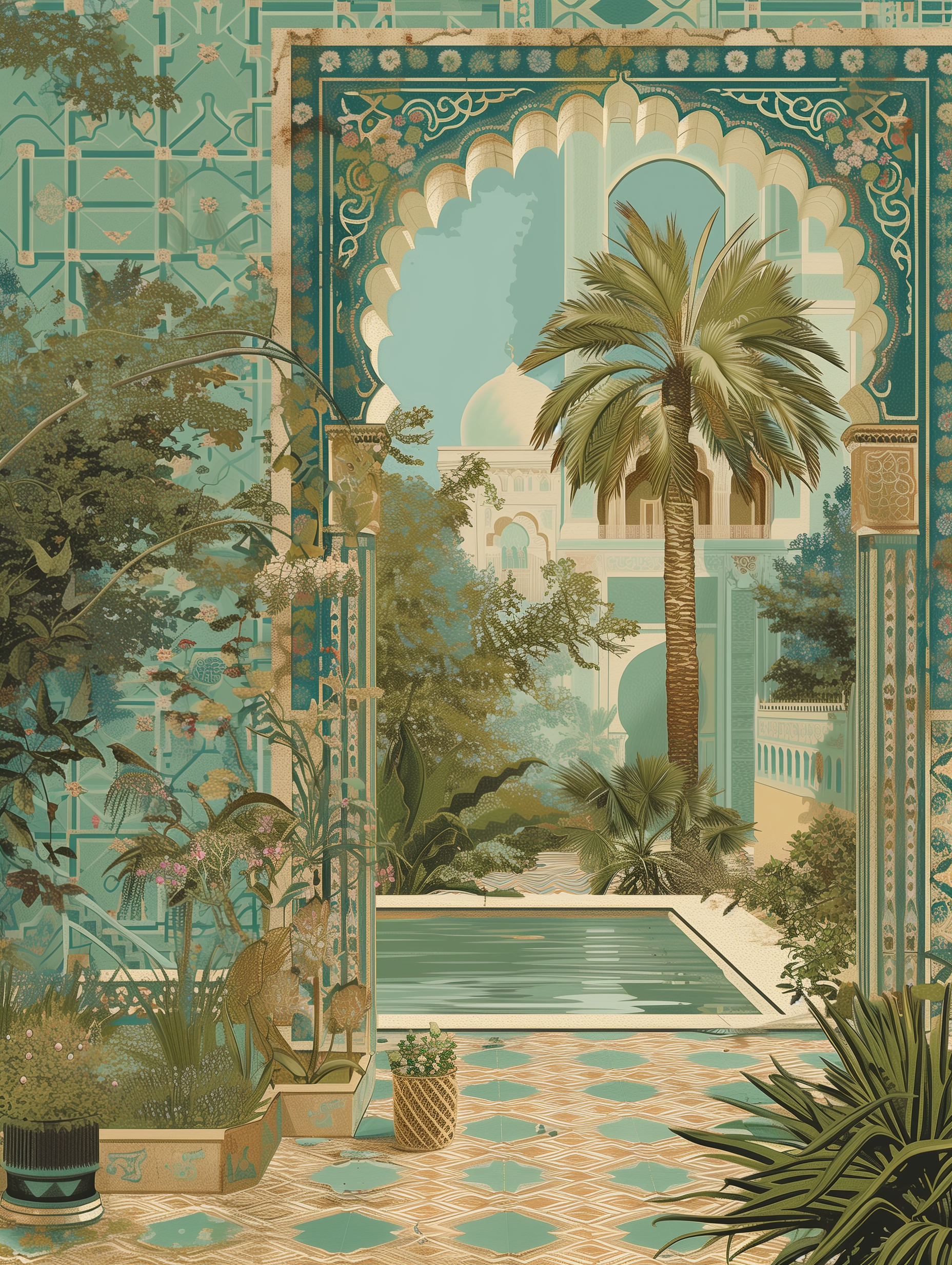 Tranquil Islamic Garden Courtyard Archway Print
