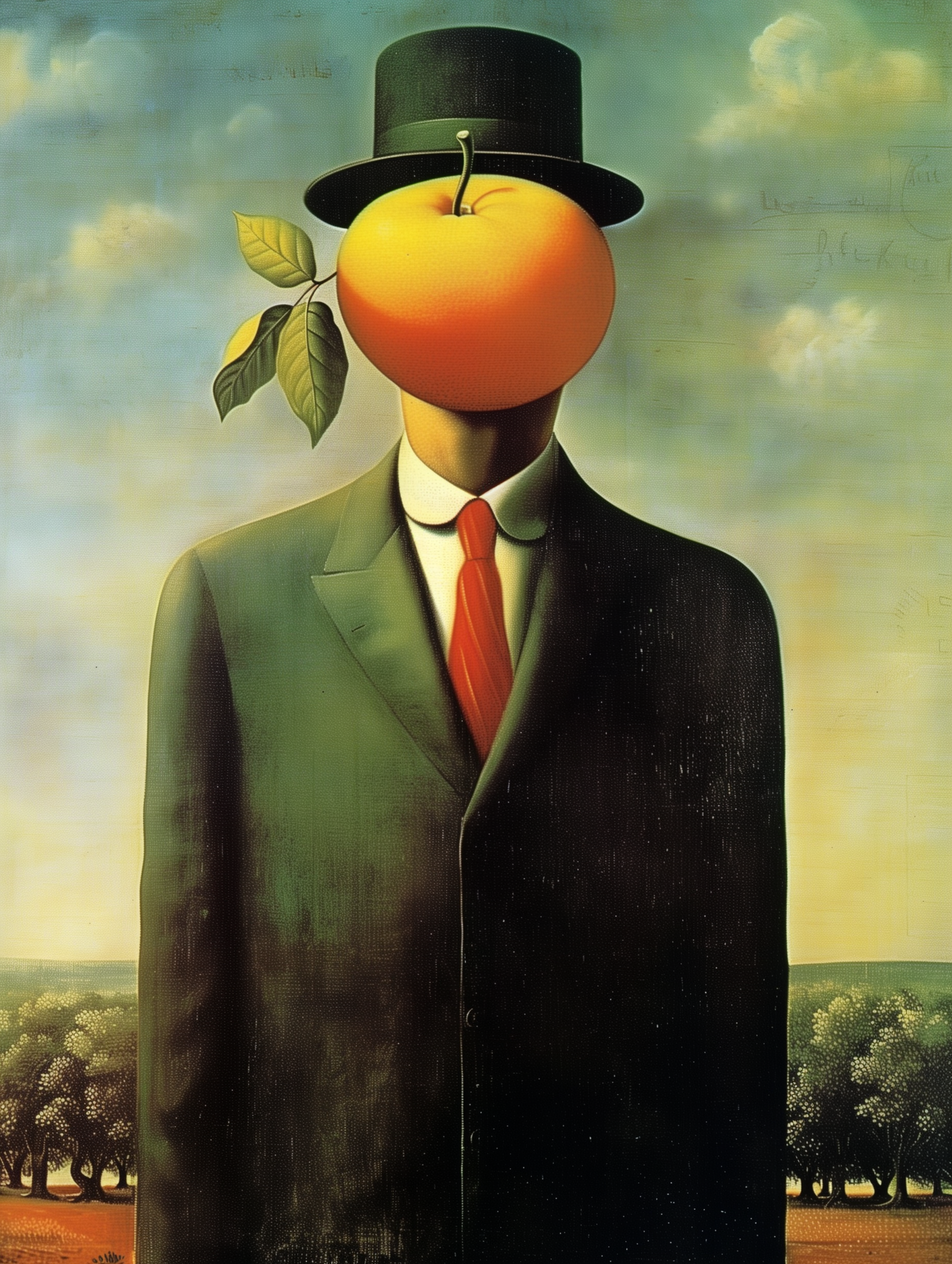 Surreal Apple-Faced Man Classic Art Print