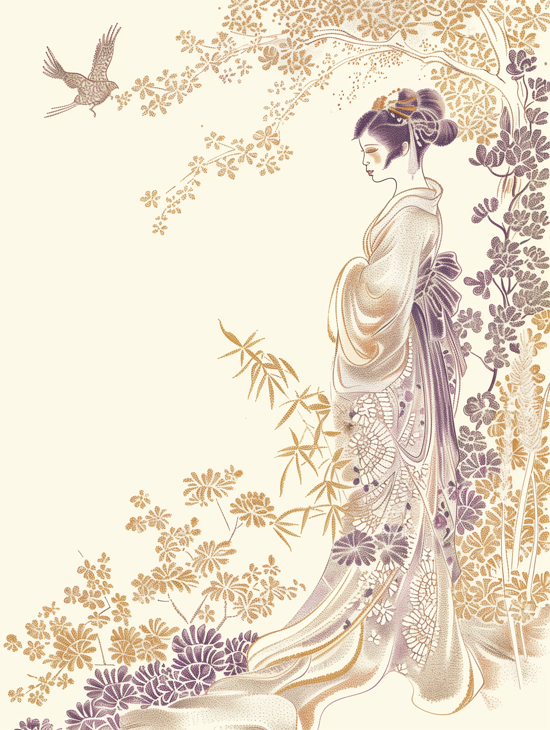 Elegant Geisha Floral Print