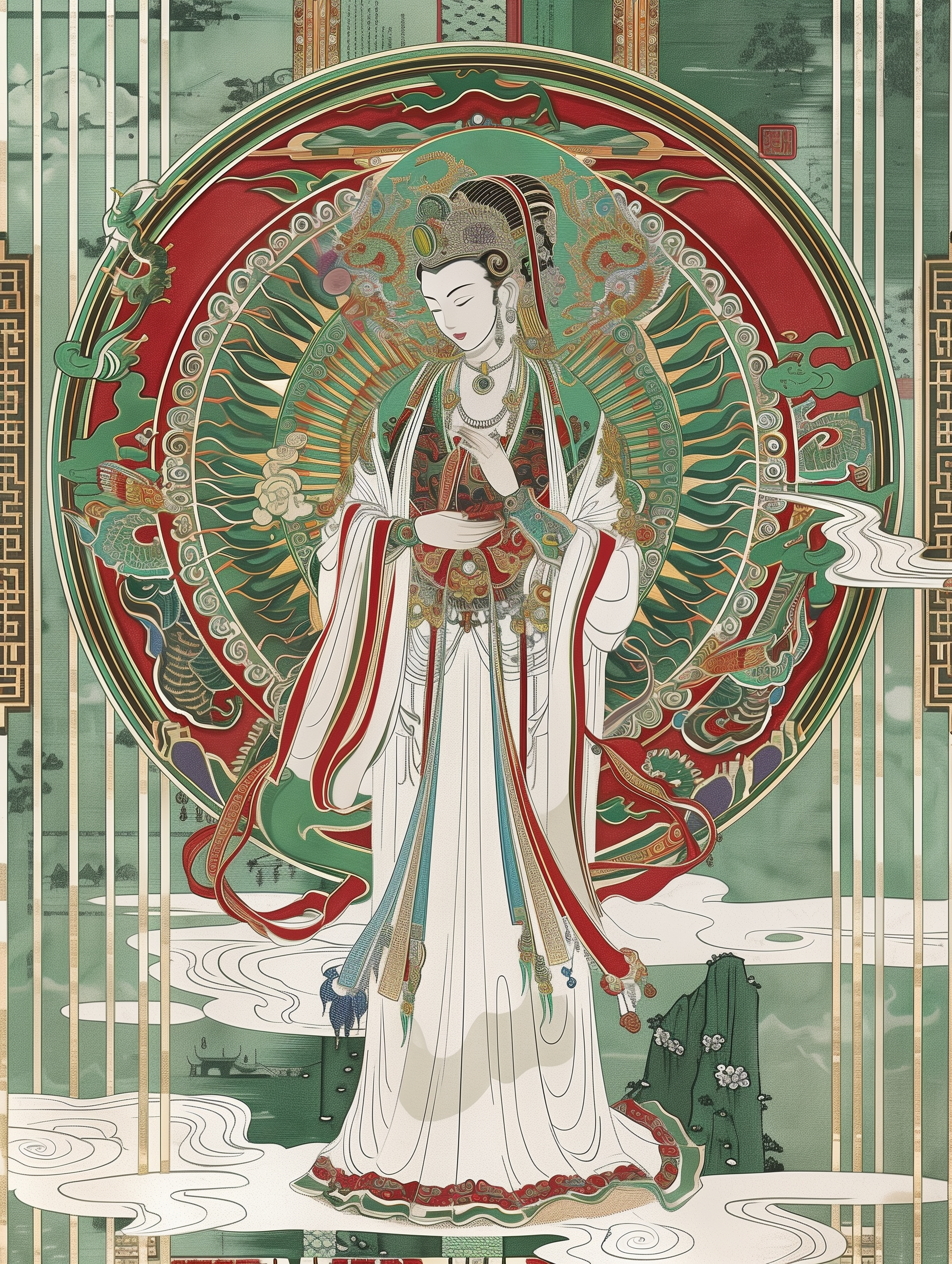 Divine Asian Goddess Ornate Mandala Art Print