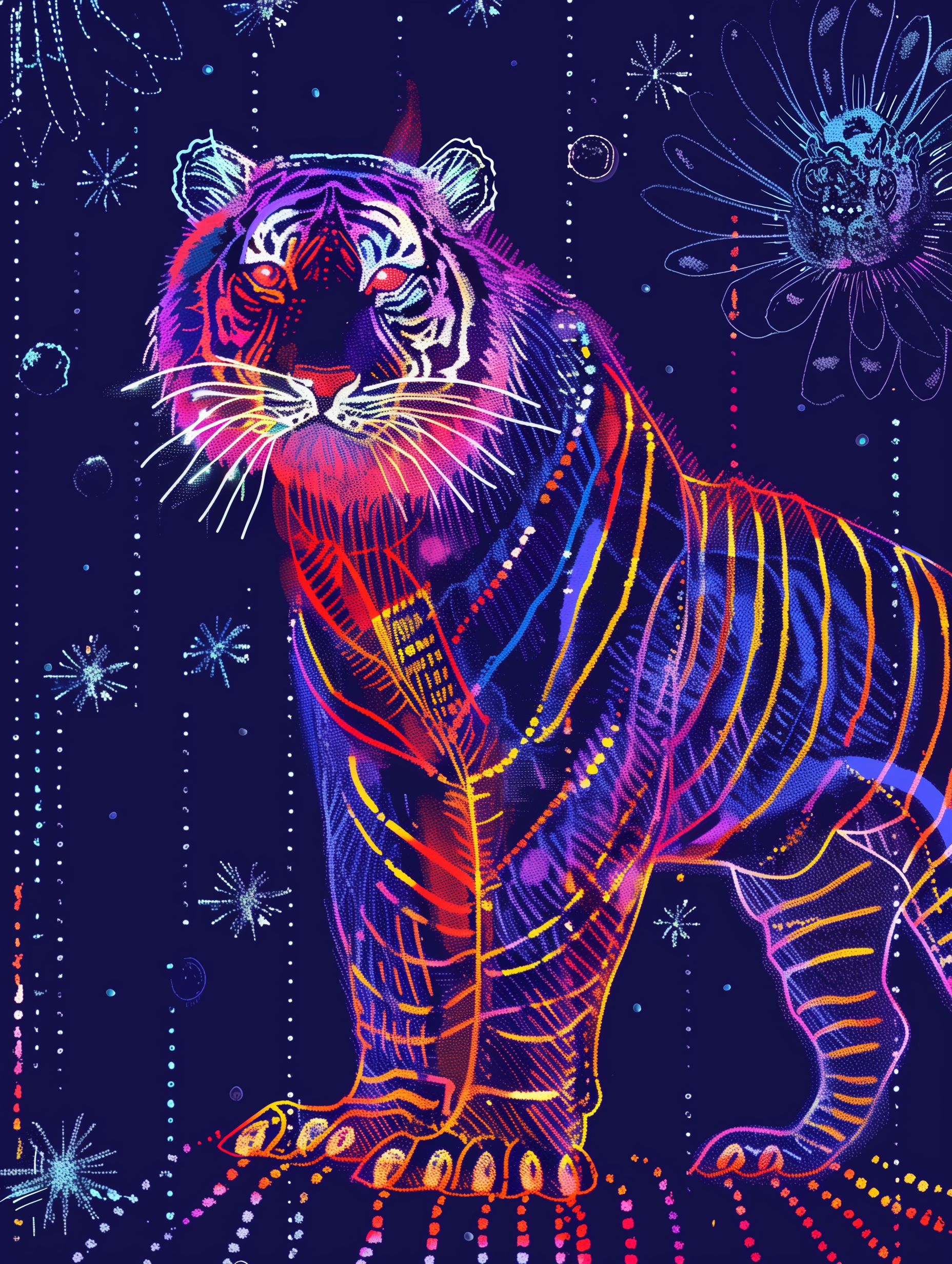 Neon Tiger Abstract Print