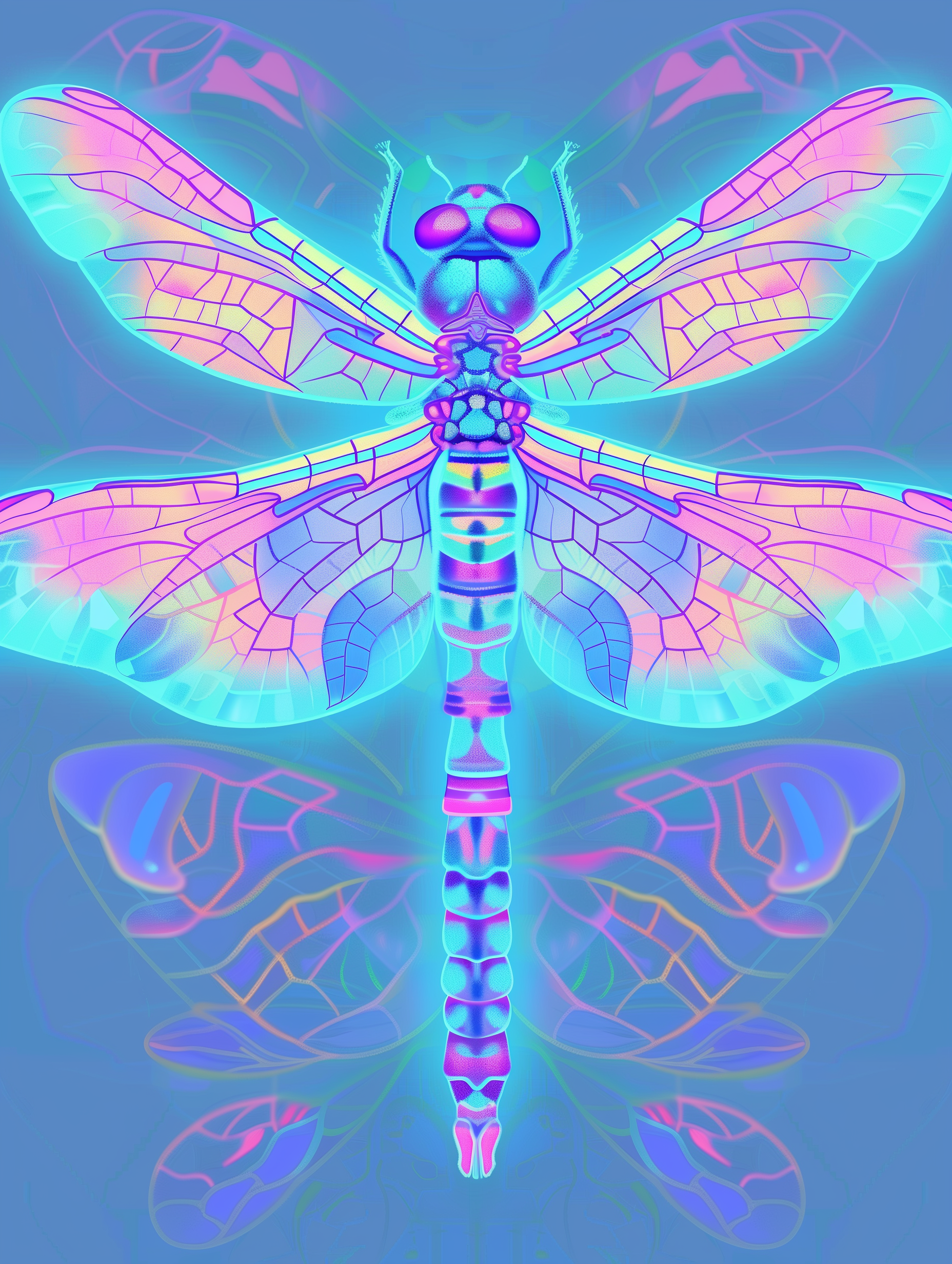 Neon Dragonfly Symmetry Print