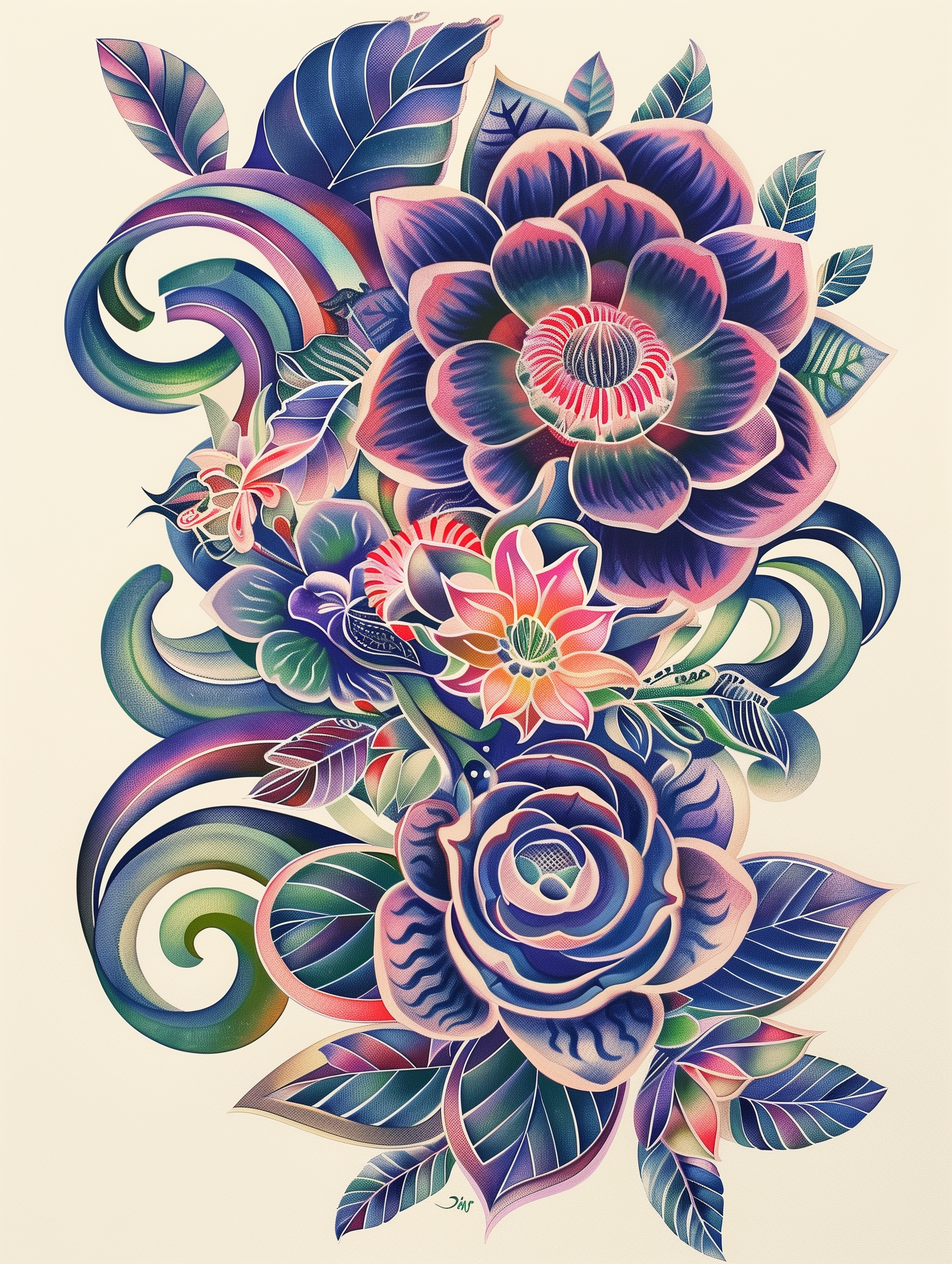 Vibrant Botanical Tattoo Print