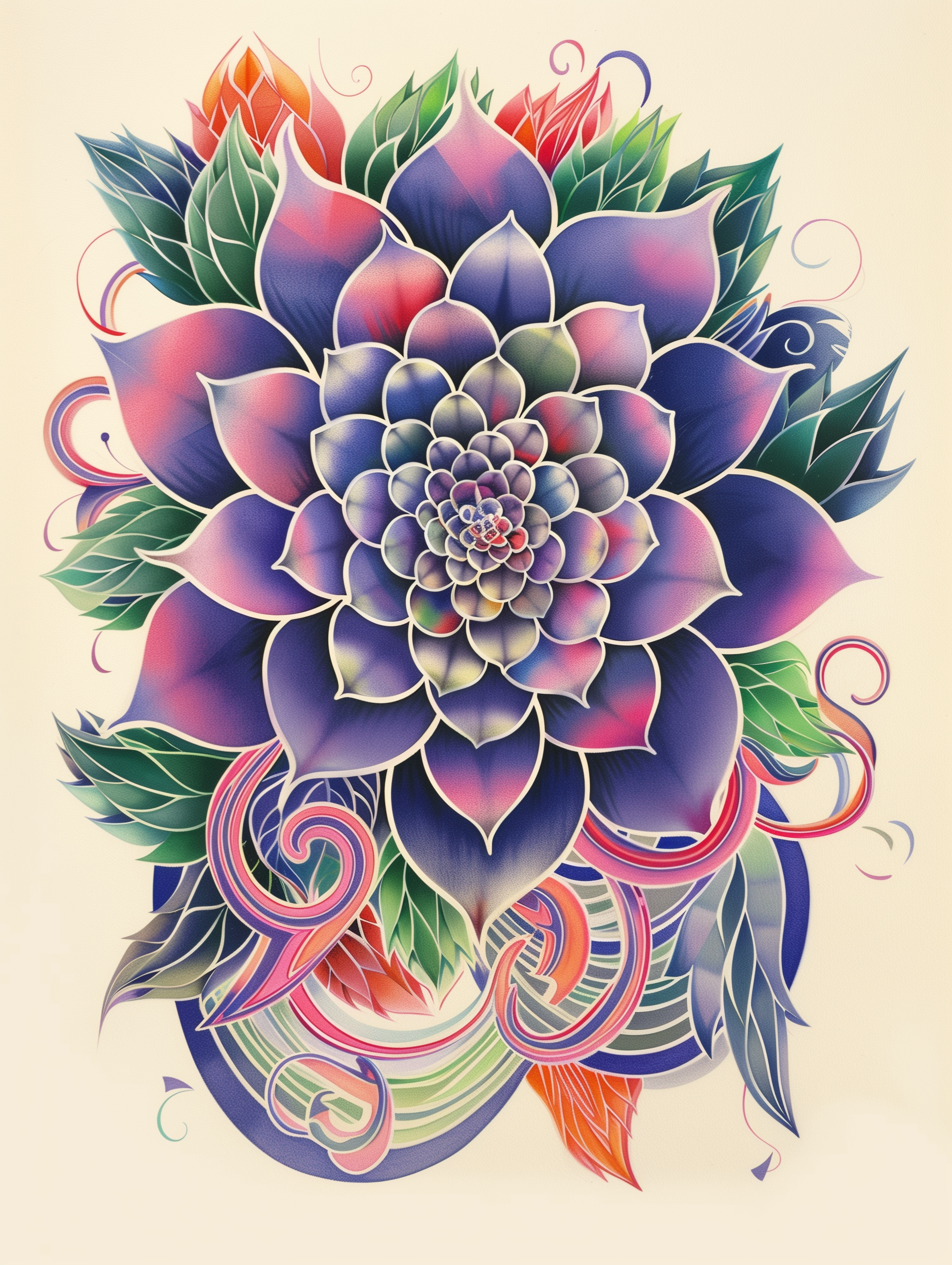 Geometric Succulent Tattoo Print