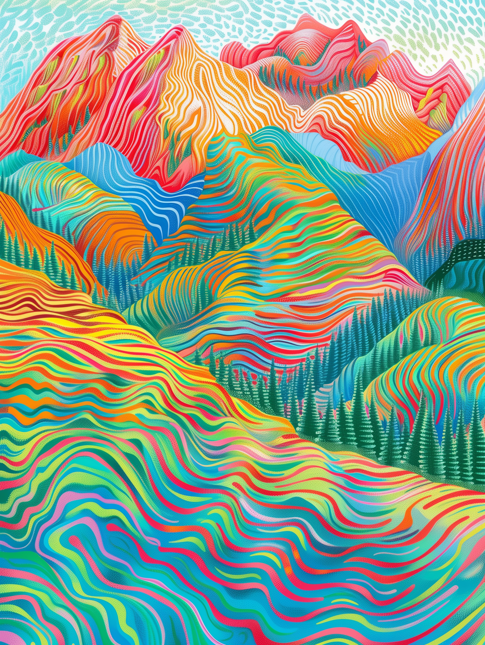Vibrant Abstract Mountain Print