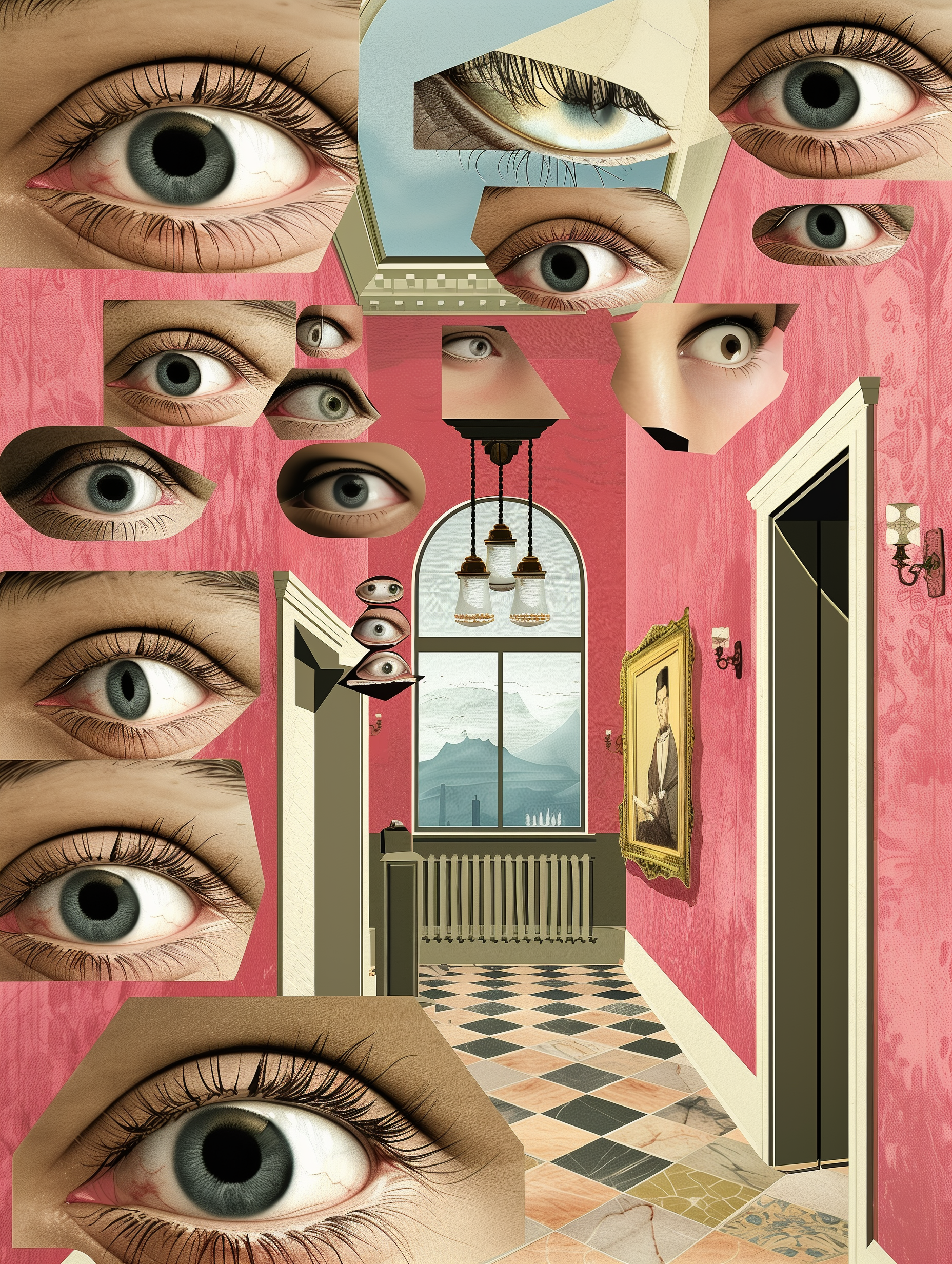 Hallway Eyes Collage Conceptual Art Print