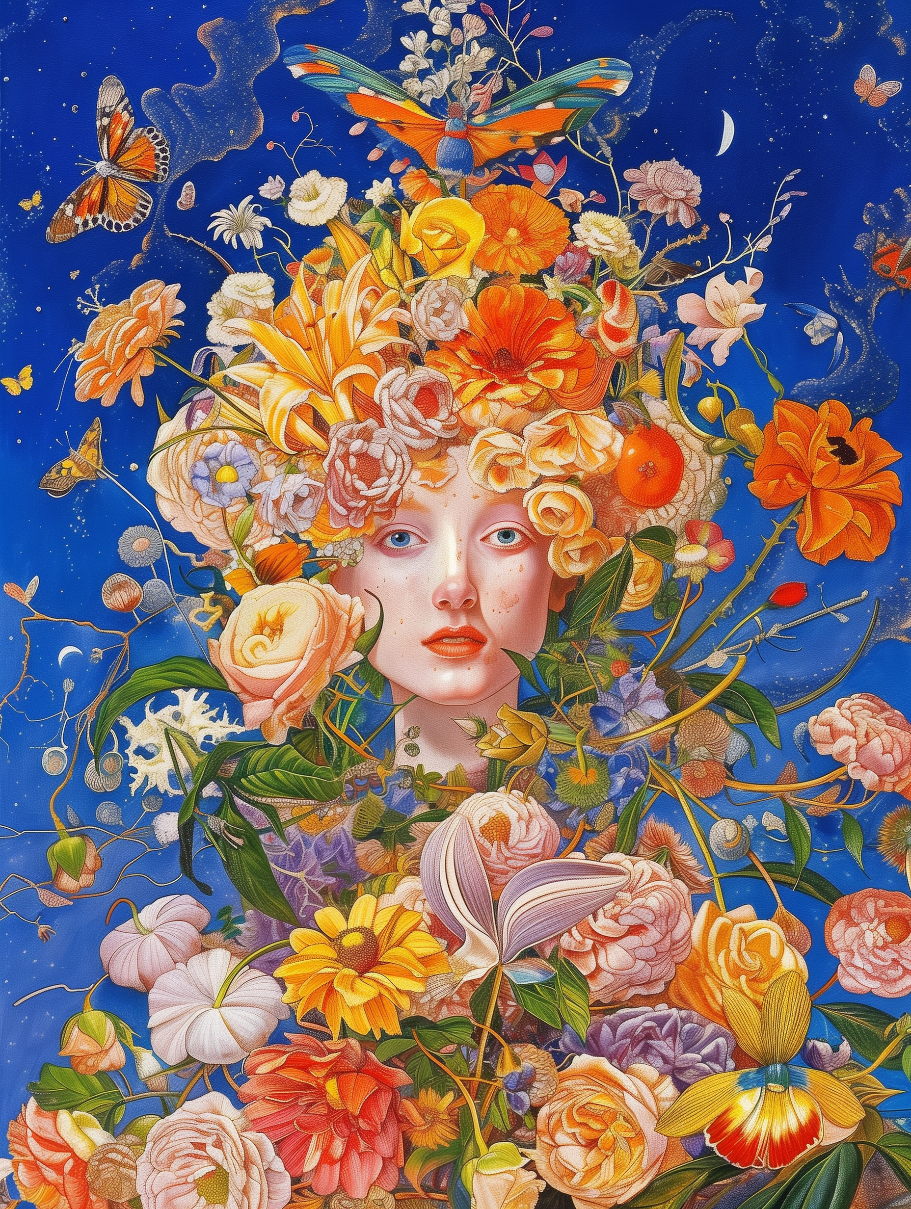 Surreal Floral Portrait Dreamlike Botanical Art Print