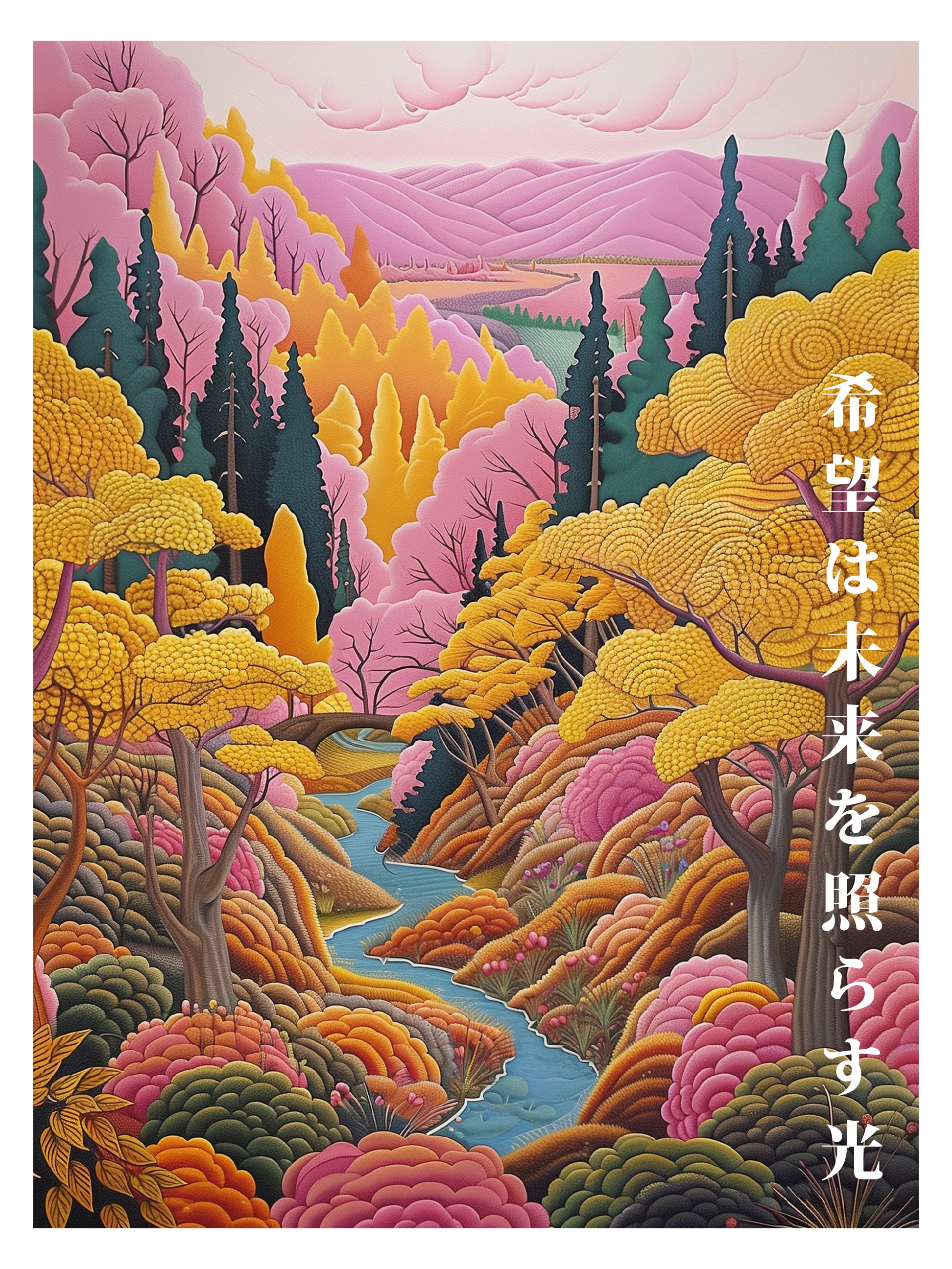 Hope Lights the Future – Japanese Landscape Poster – Tranquil Autumn Forest Wall Art Print