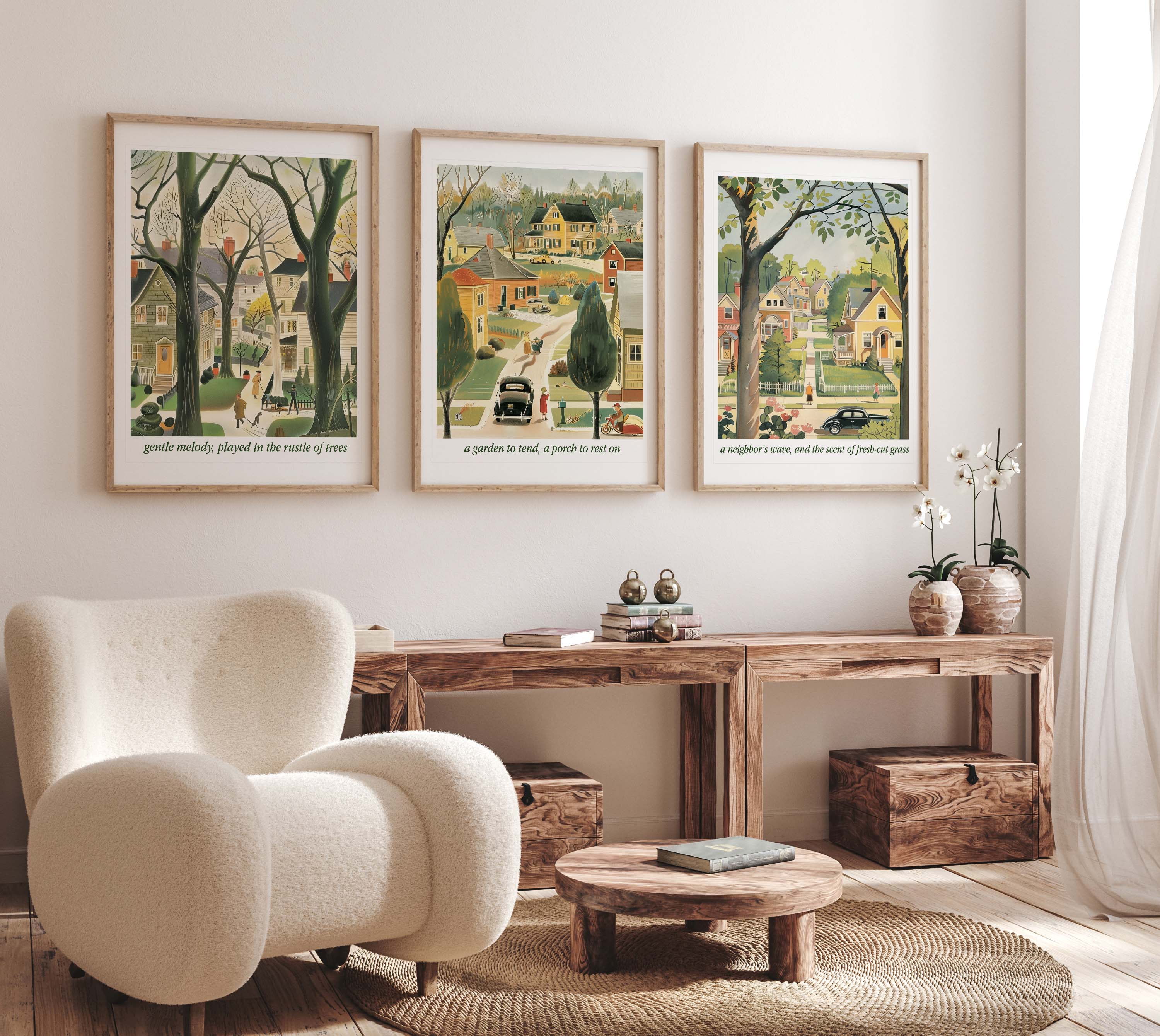 Retro Neighborhood Serenity Scenes Trio Print