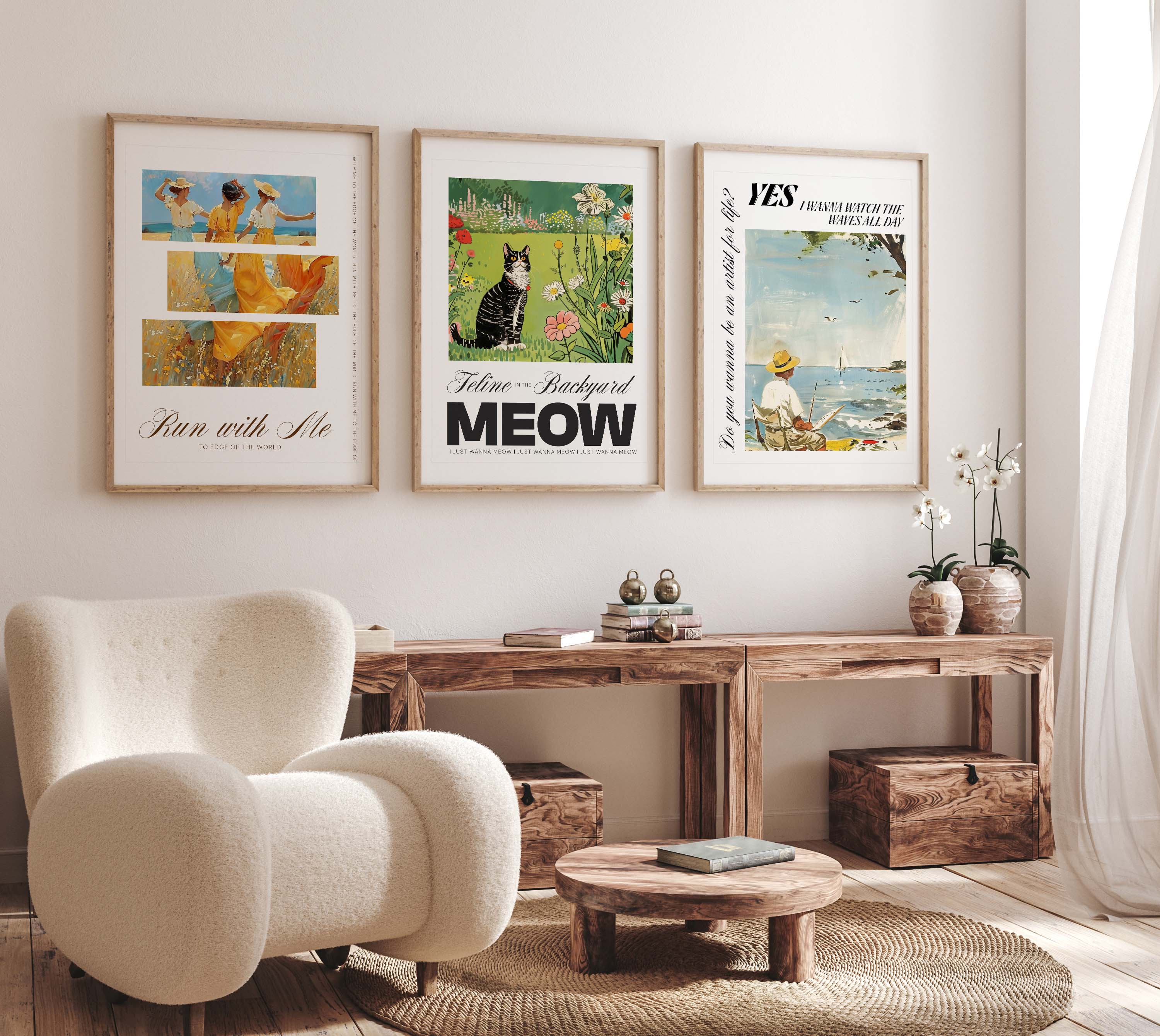 Run with Me Feline Backyard Artist Life Print Set of 3