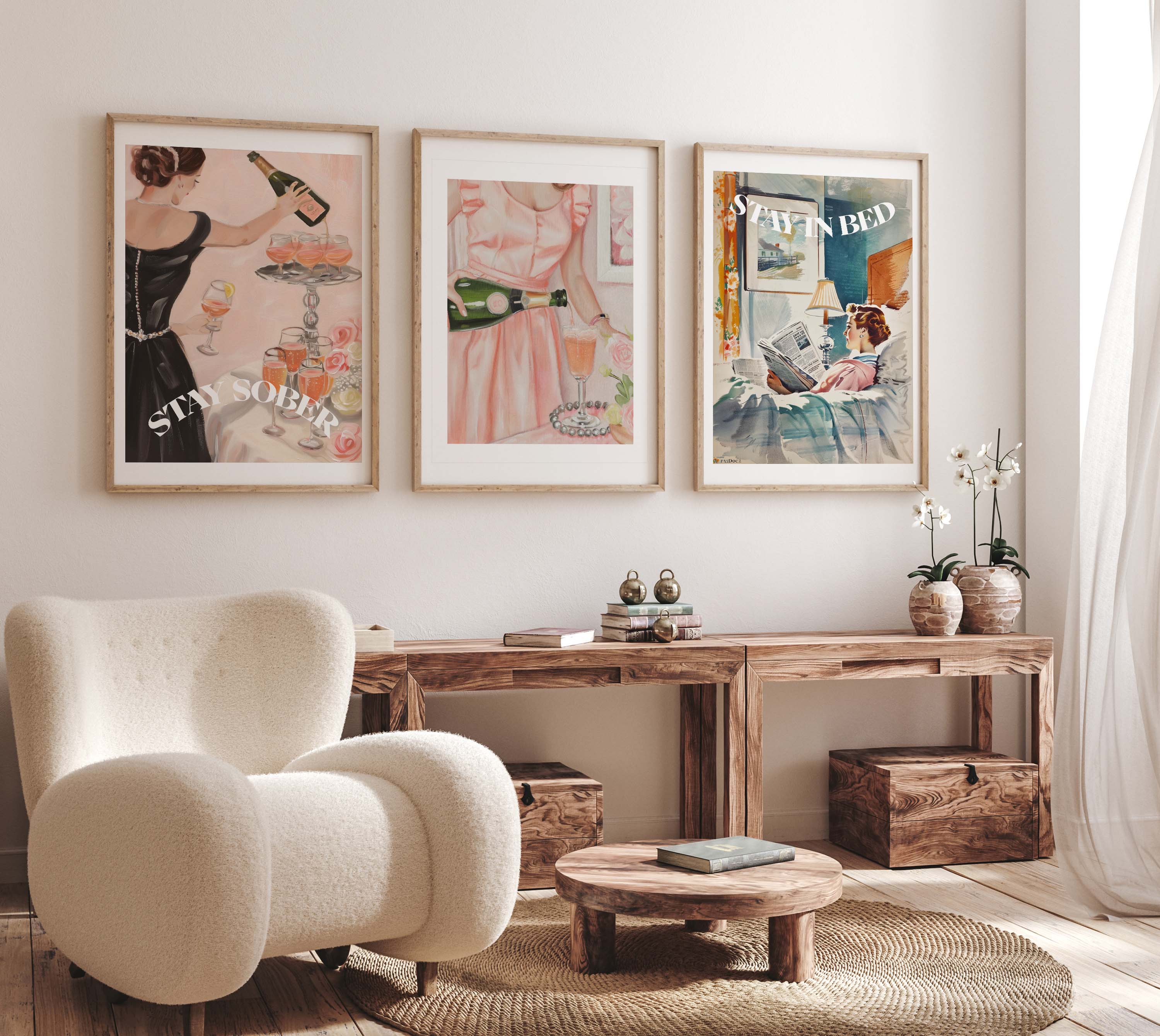 Retro Pop Art Sober Living Print Set of 3