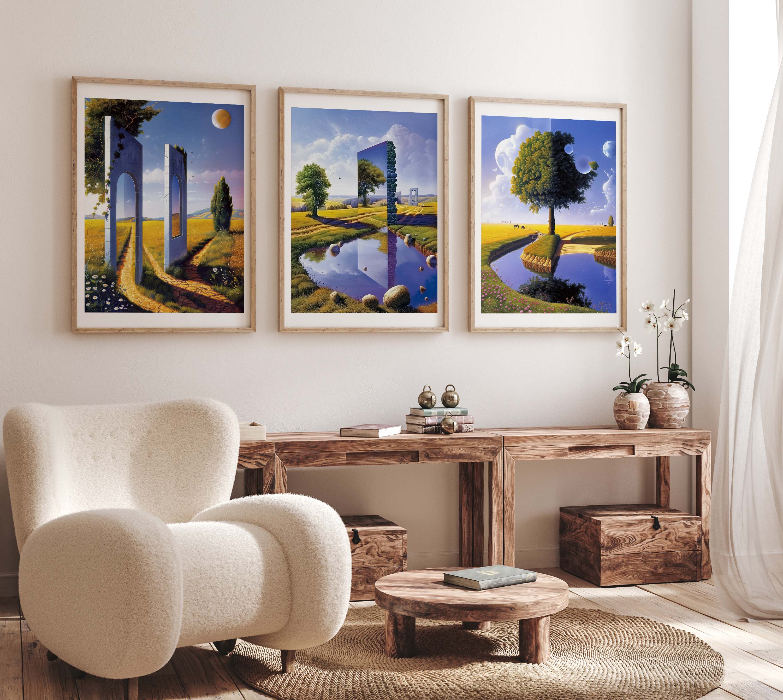 Surreal Landscape Reflection Art Set of 3 Print