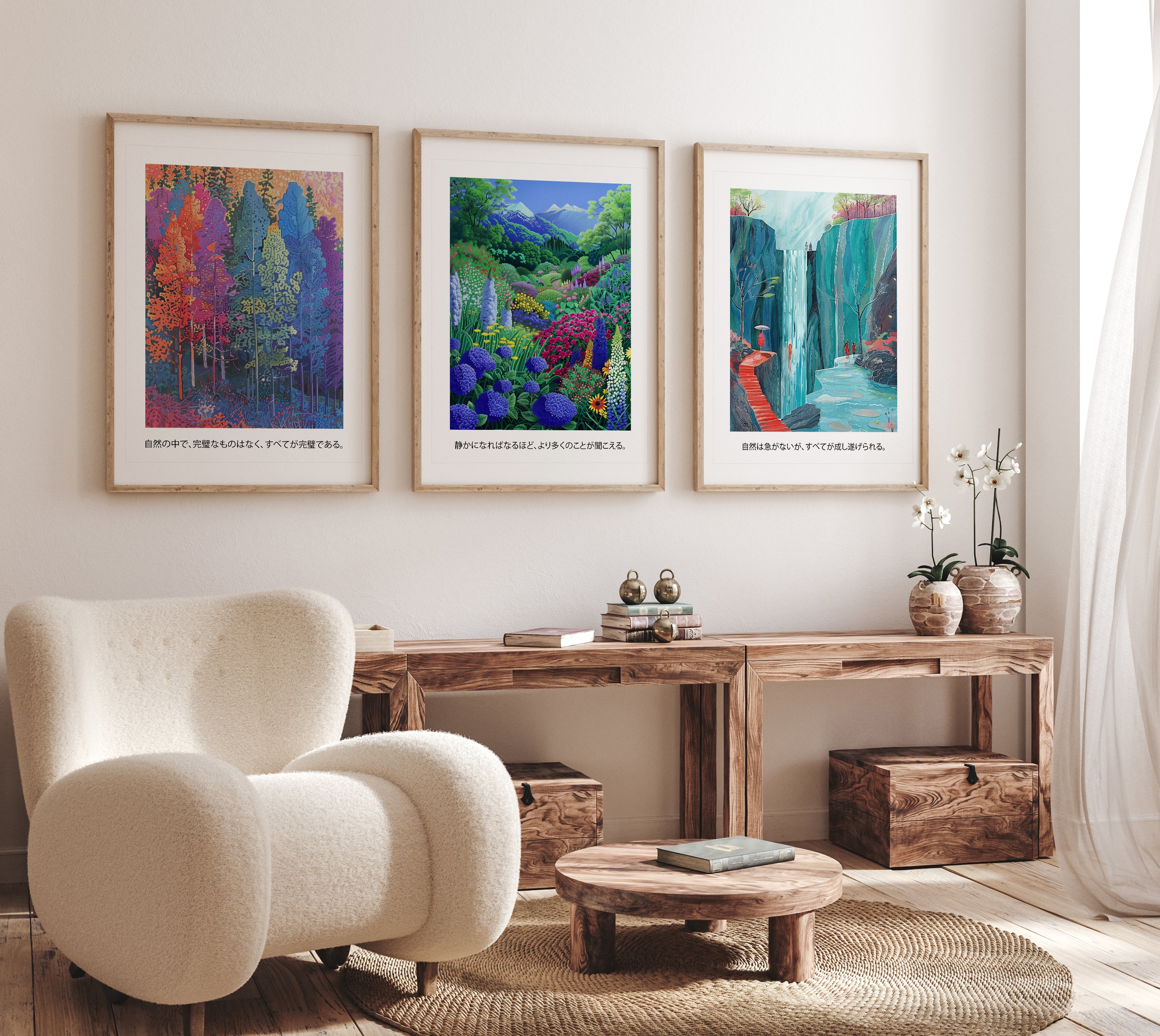 Vibrant Nature Landscape Wall Art Set of 3 Print