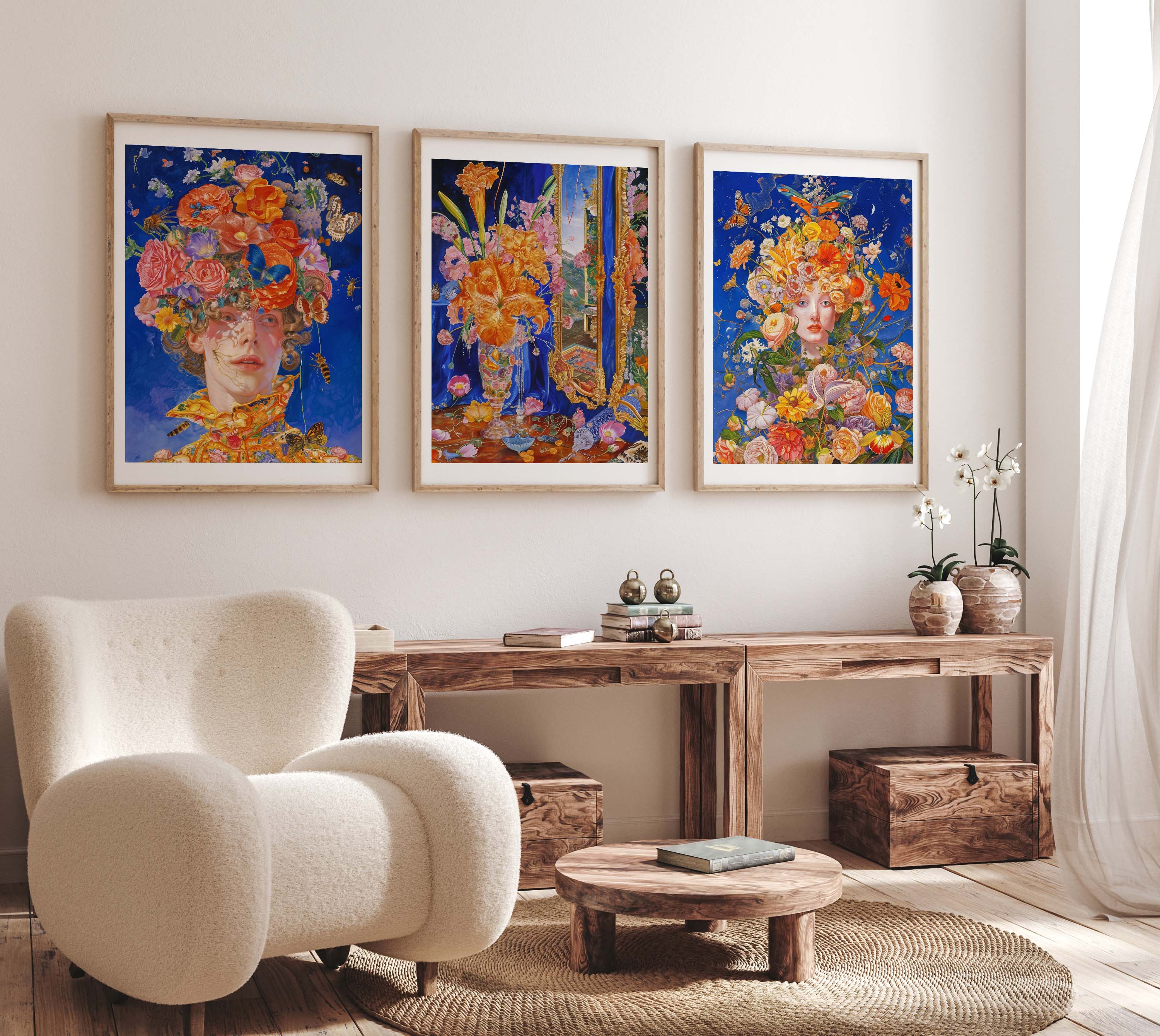 Vibrant Floral Fantasy Art Set of 3 Print