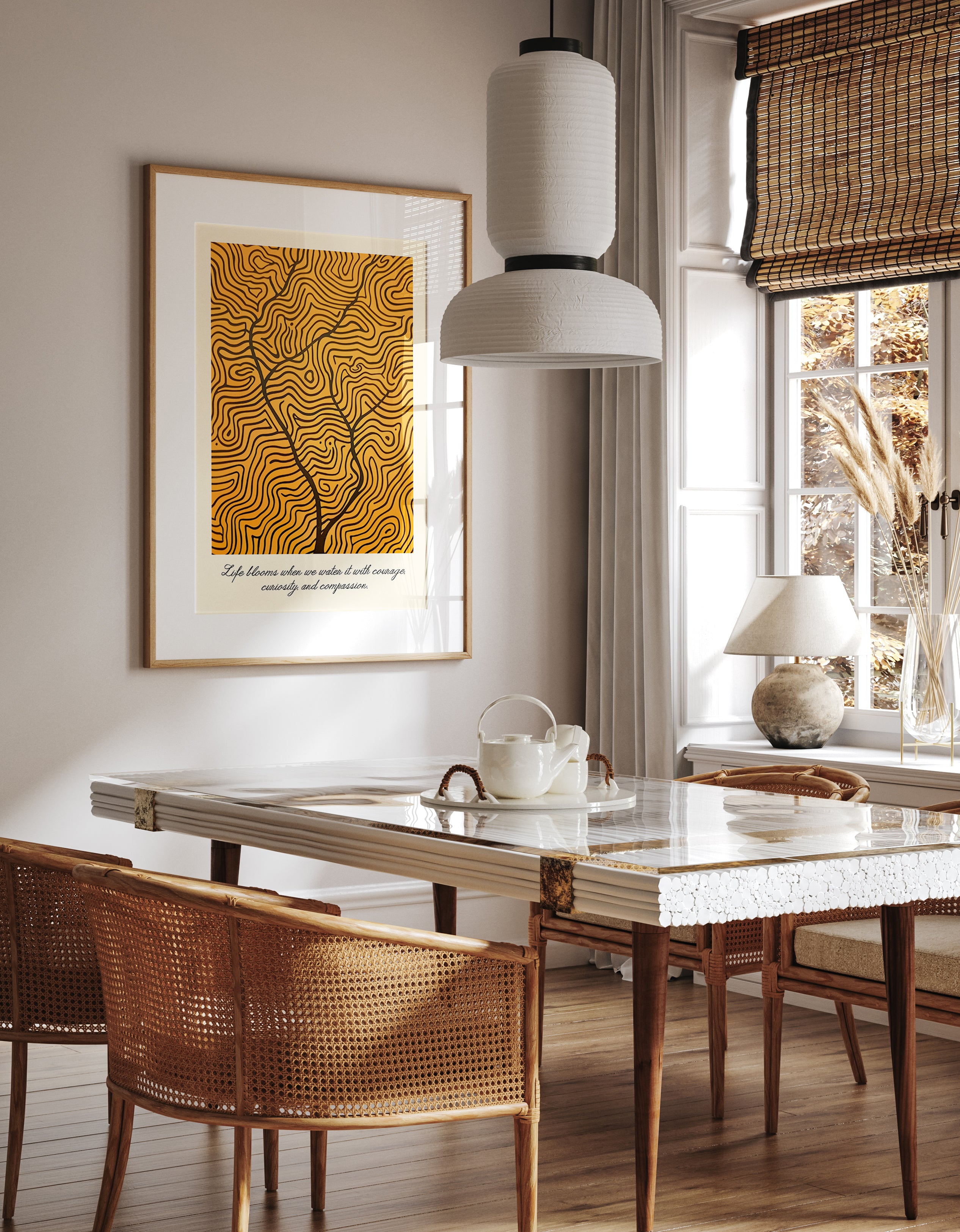 Abstract Orange Courage Curiosity Tree Line Print