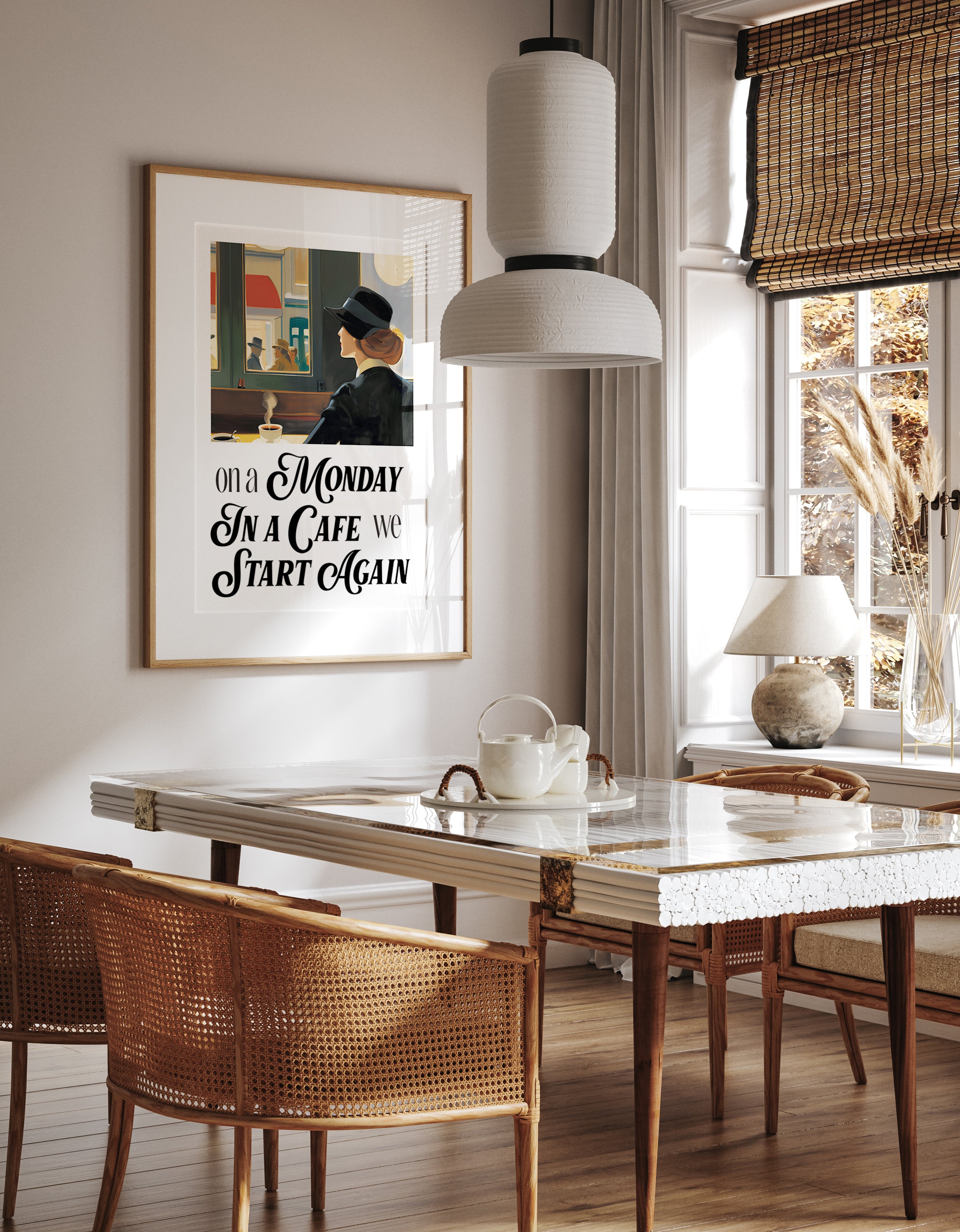 Woman in Café Monday Motivation Print