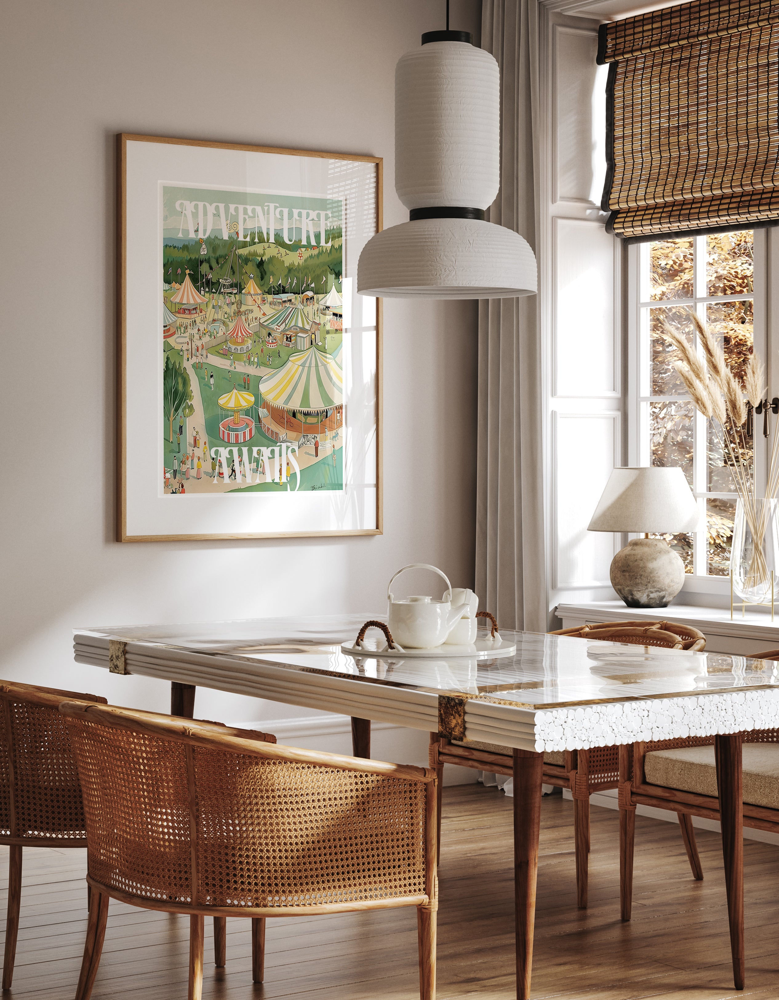 Retro Carnival Scene Whimsical Typography Print