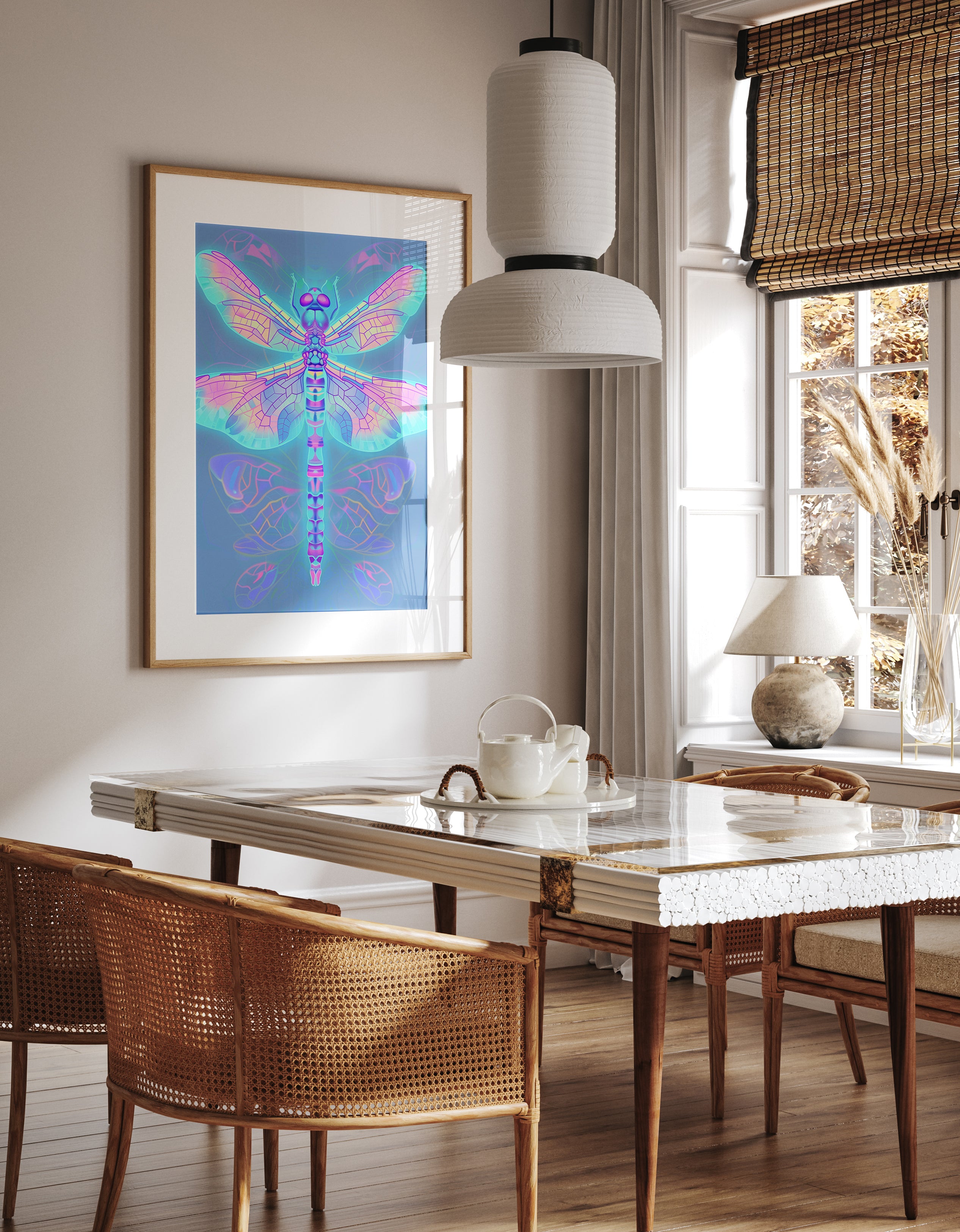 Neon Dragonfly Symmetry Print