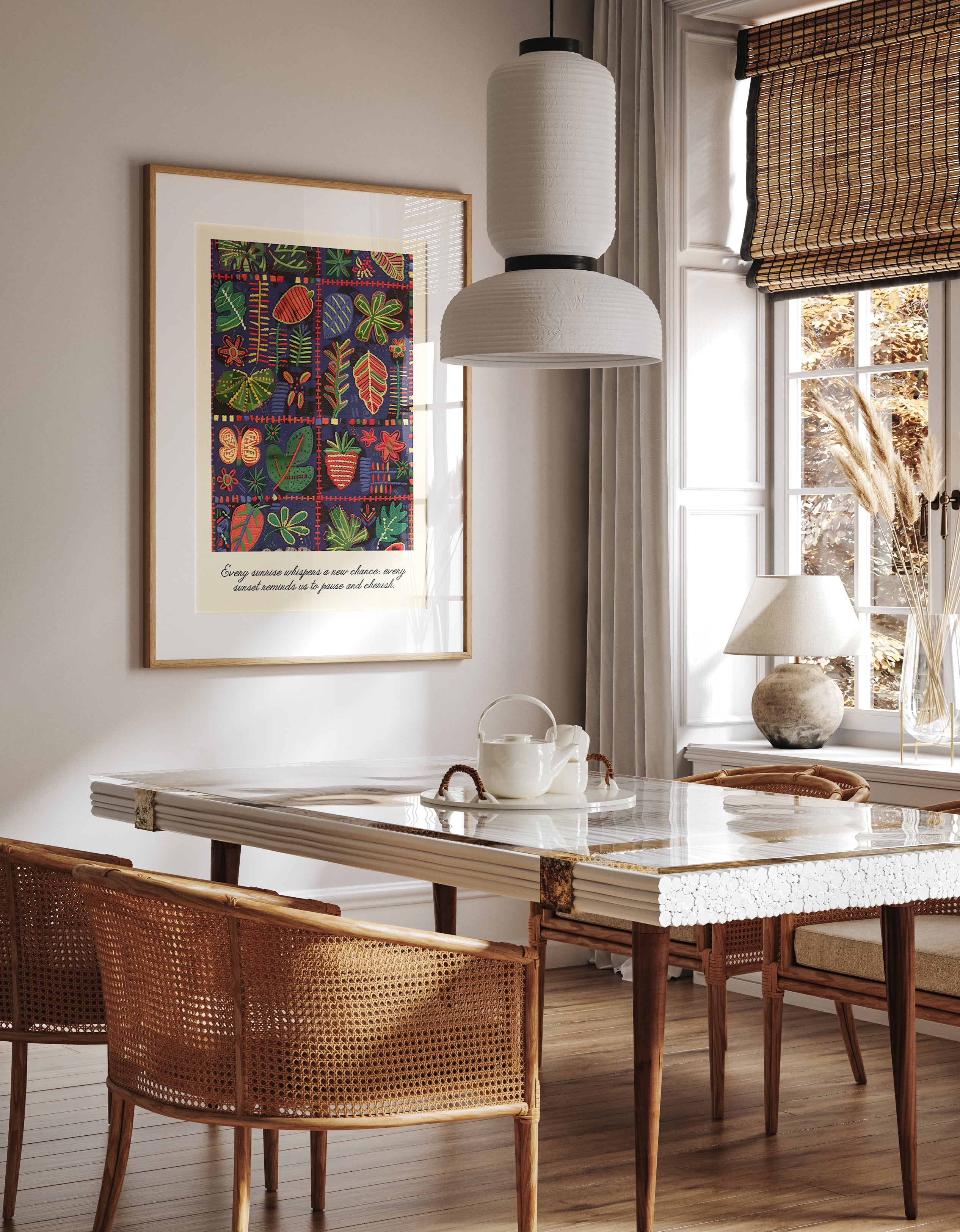 Whimsical Nature Embroidery Inspired Textile Print