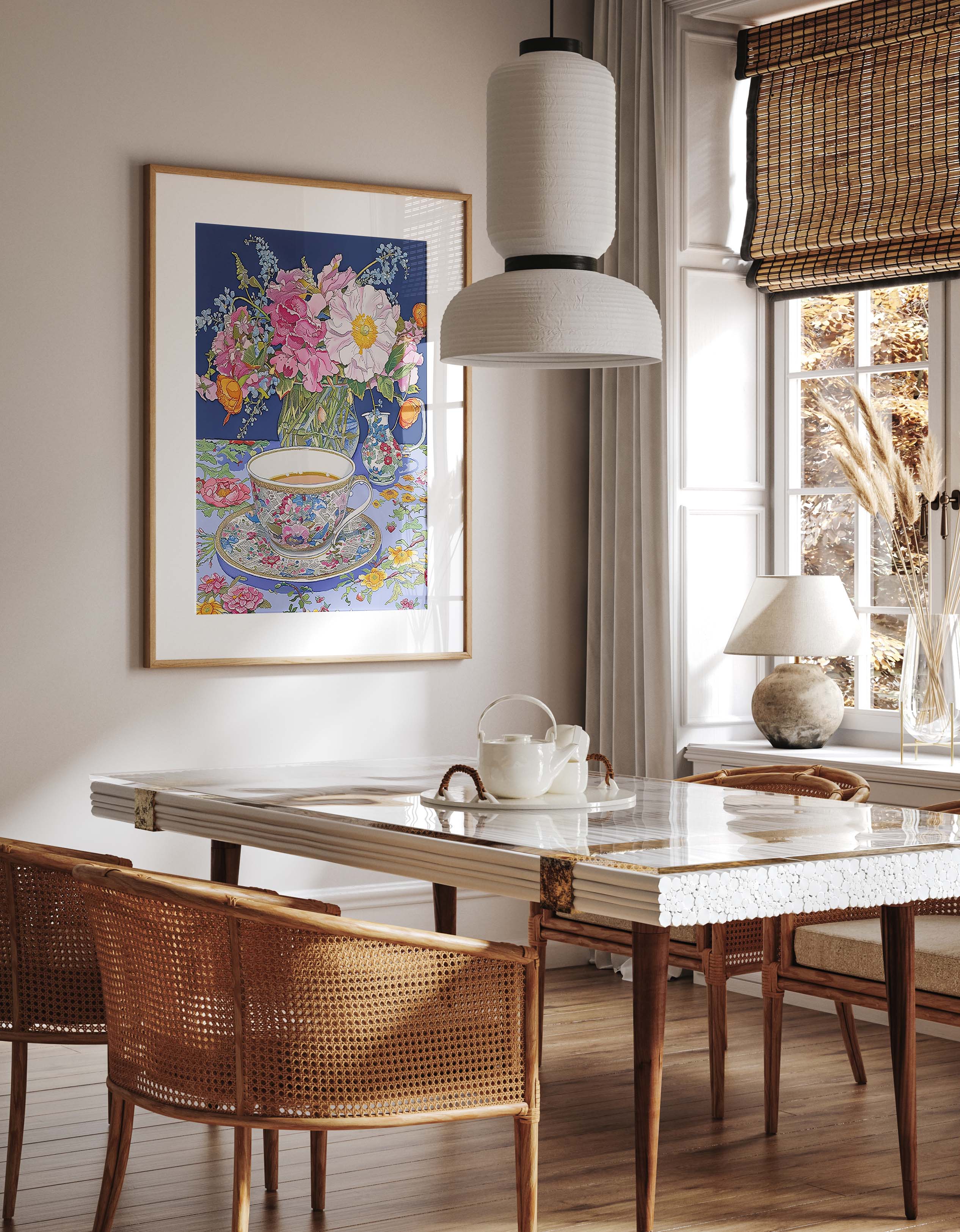 Vibrant Floral Tea Setting Classic Blue Print