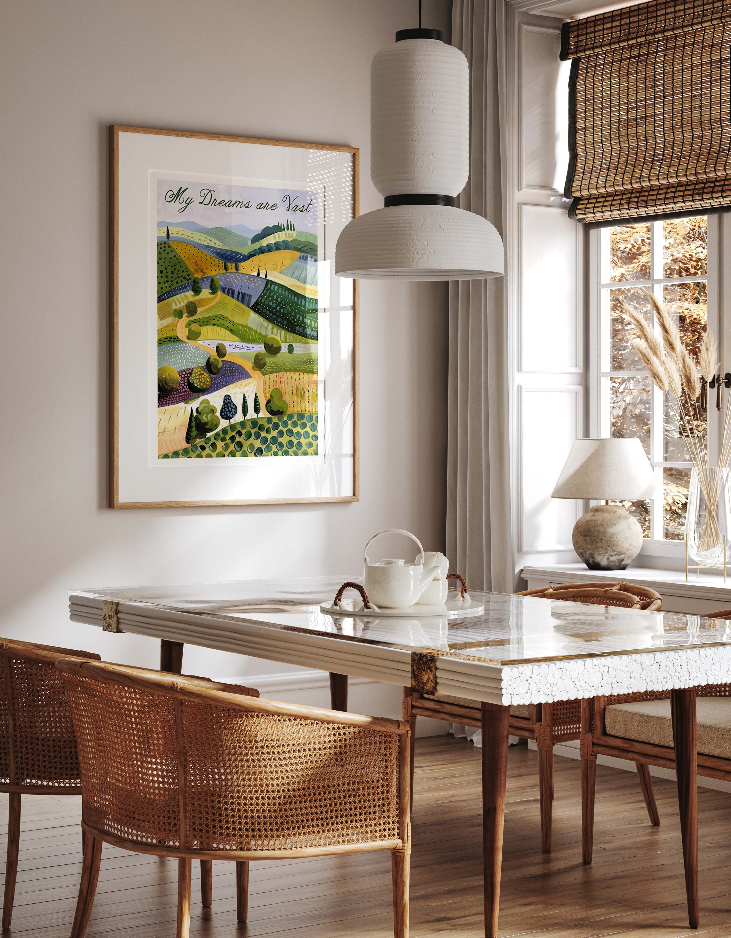 Peaceful Rolling Hills Dreamlike Landscape Art Print