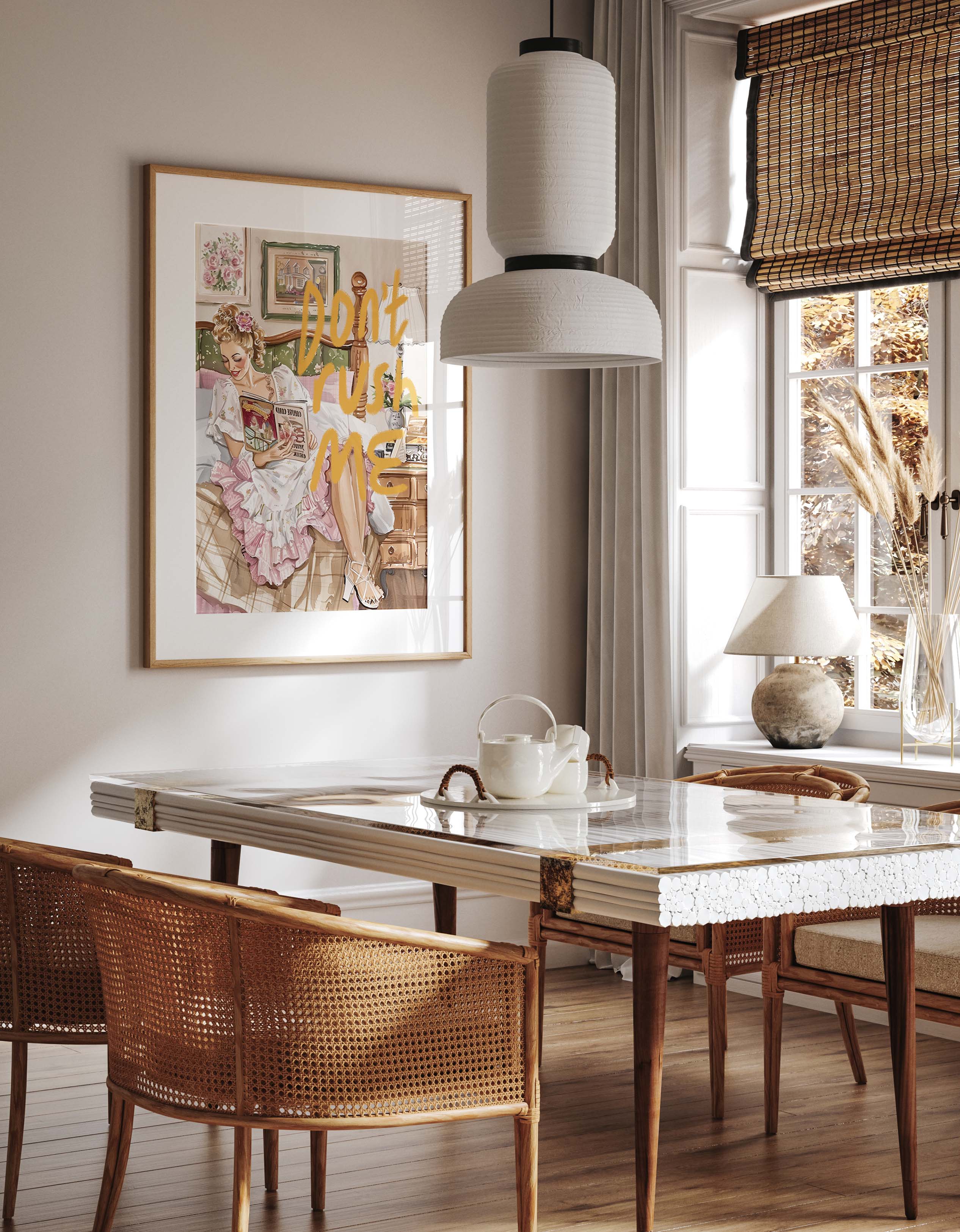 Retro Glamorous Woman Reading in Bed Art Print