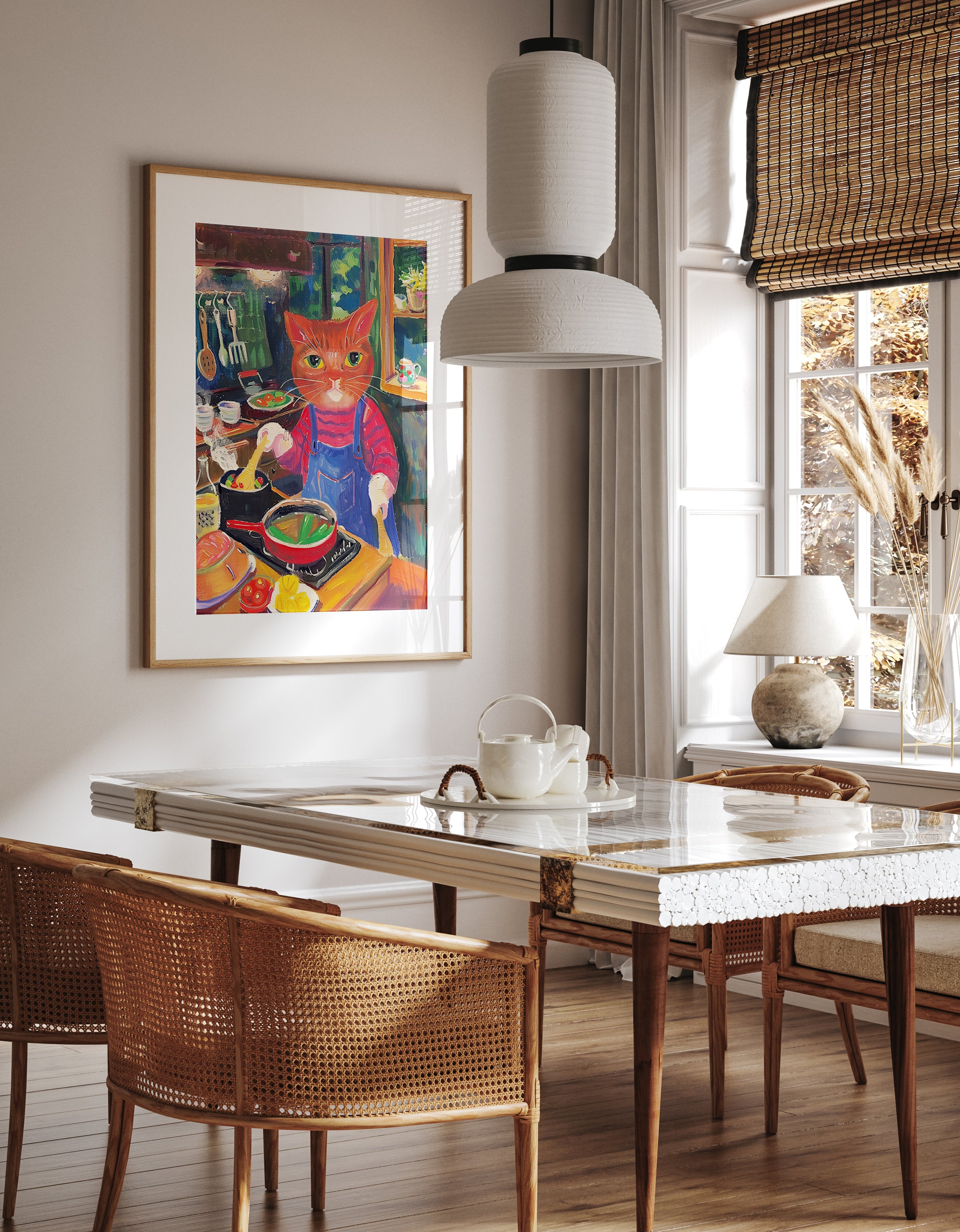 Whimsical Cat Chef Colorful Kitchen Art Print