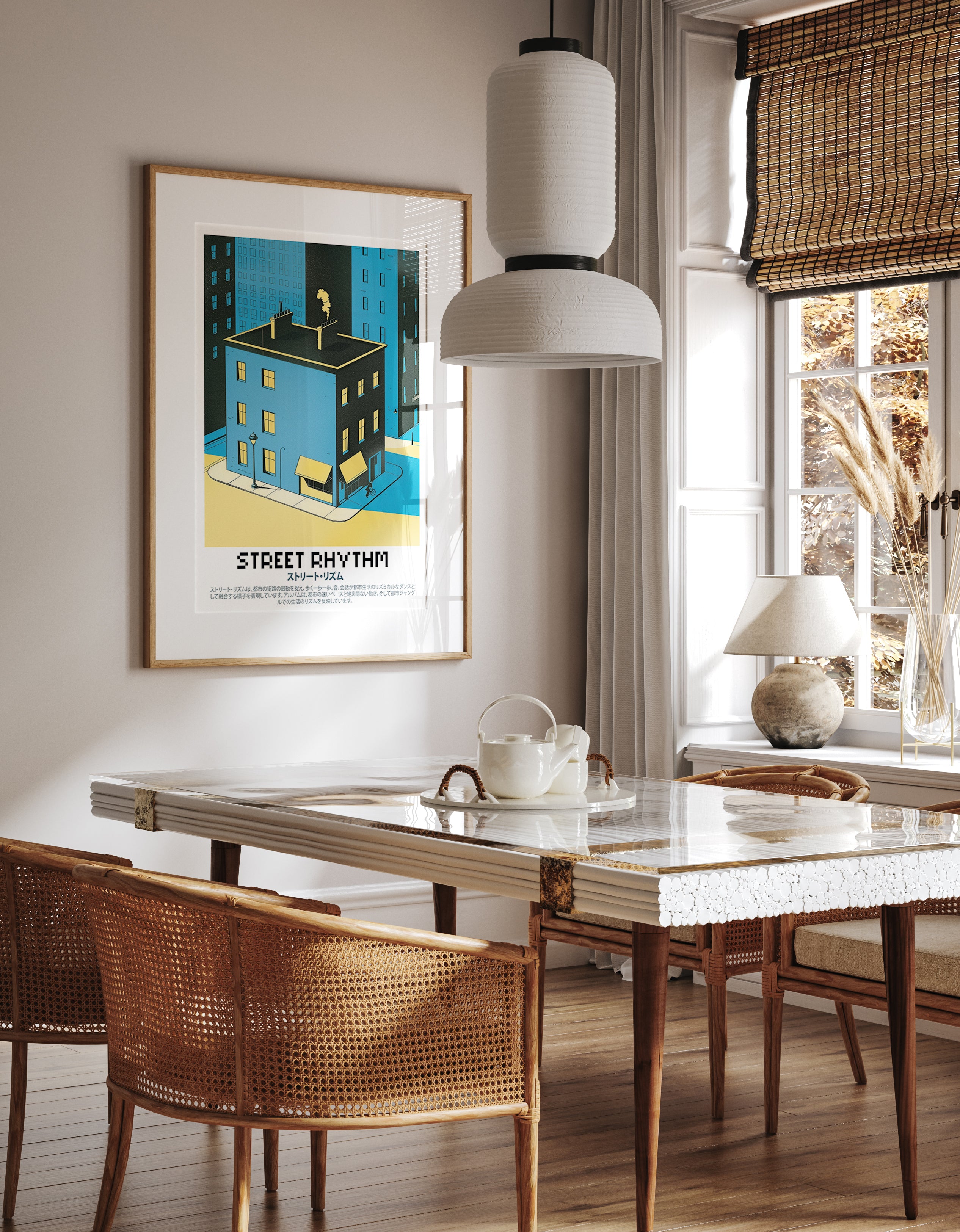 Street Rhythm Urban Poster – Minimalist Blue City Art Print