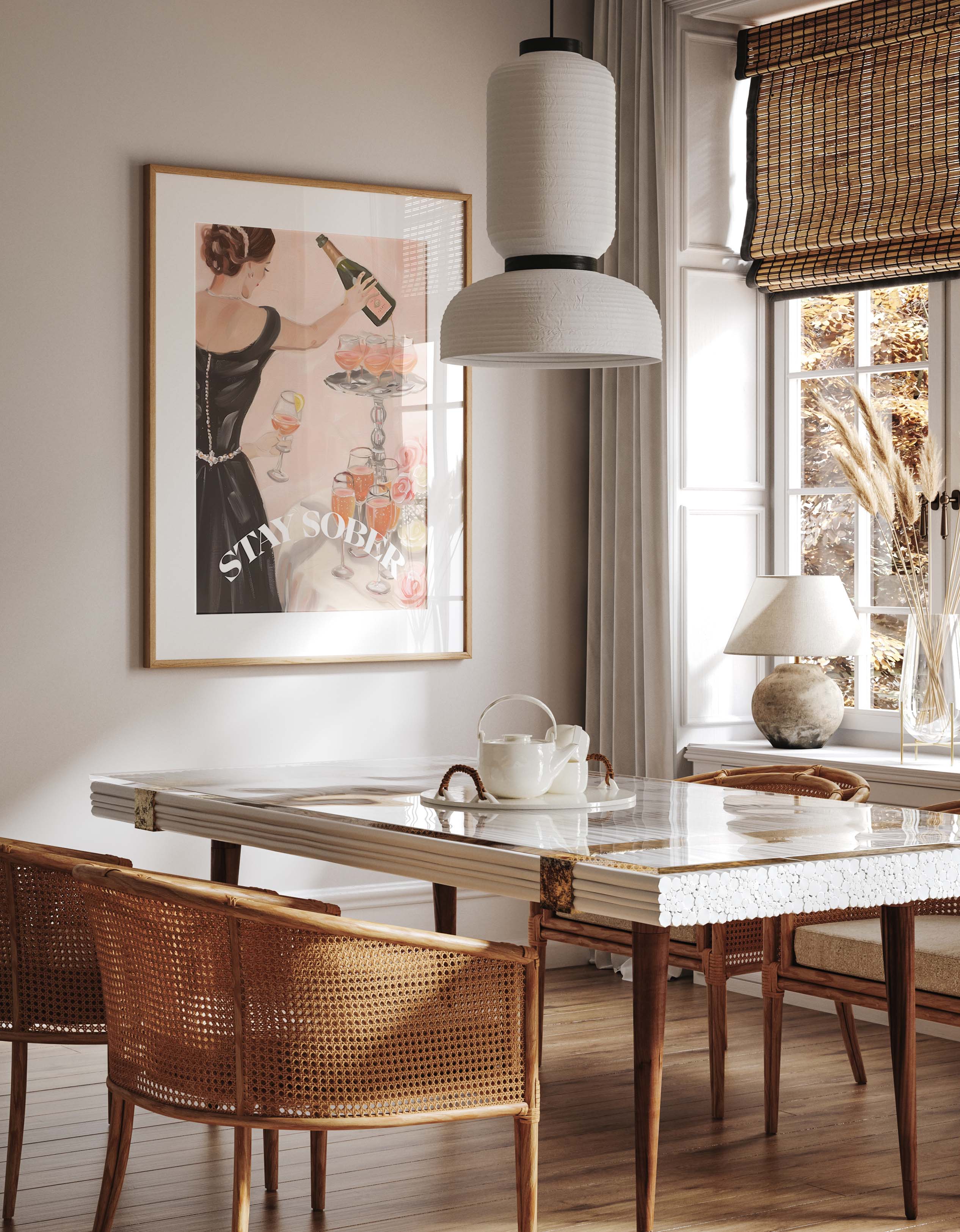 Elegant Champagne Pouring Vintage Party Scene Print