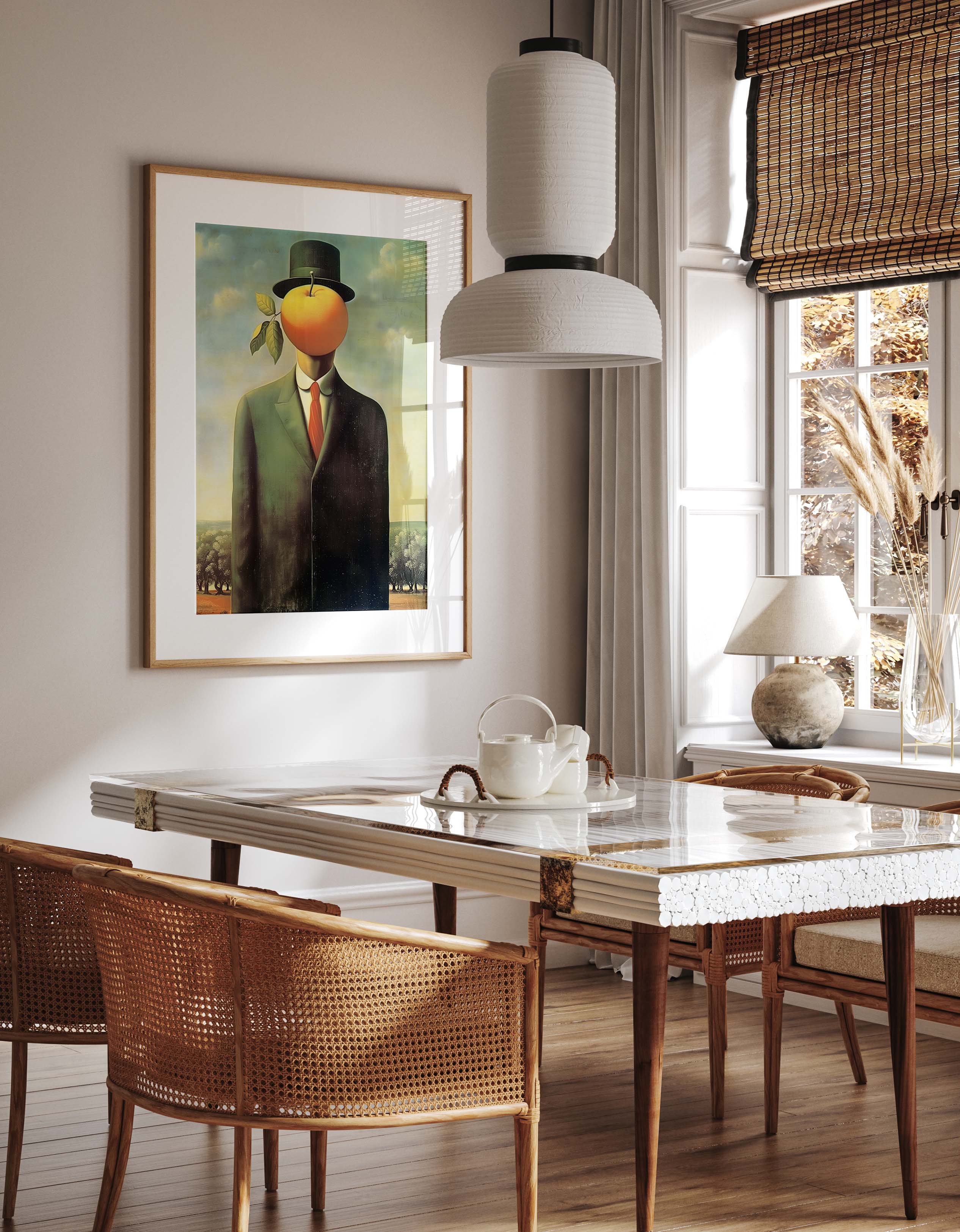 Surreal Apple-Faced Man Classic Art Print