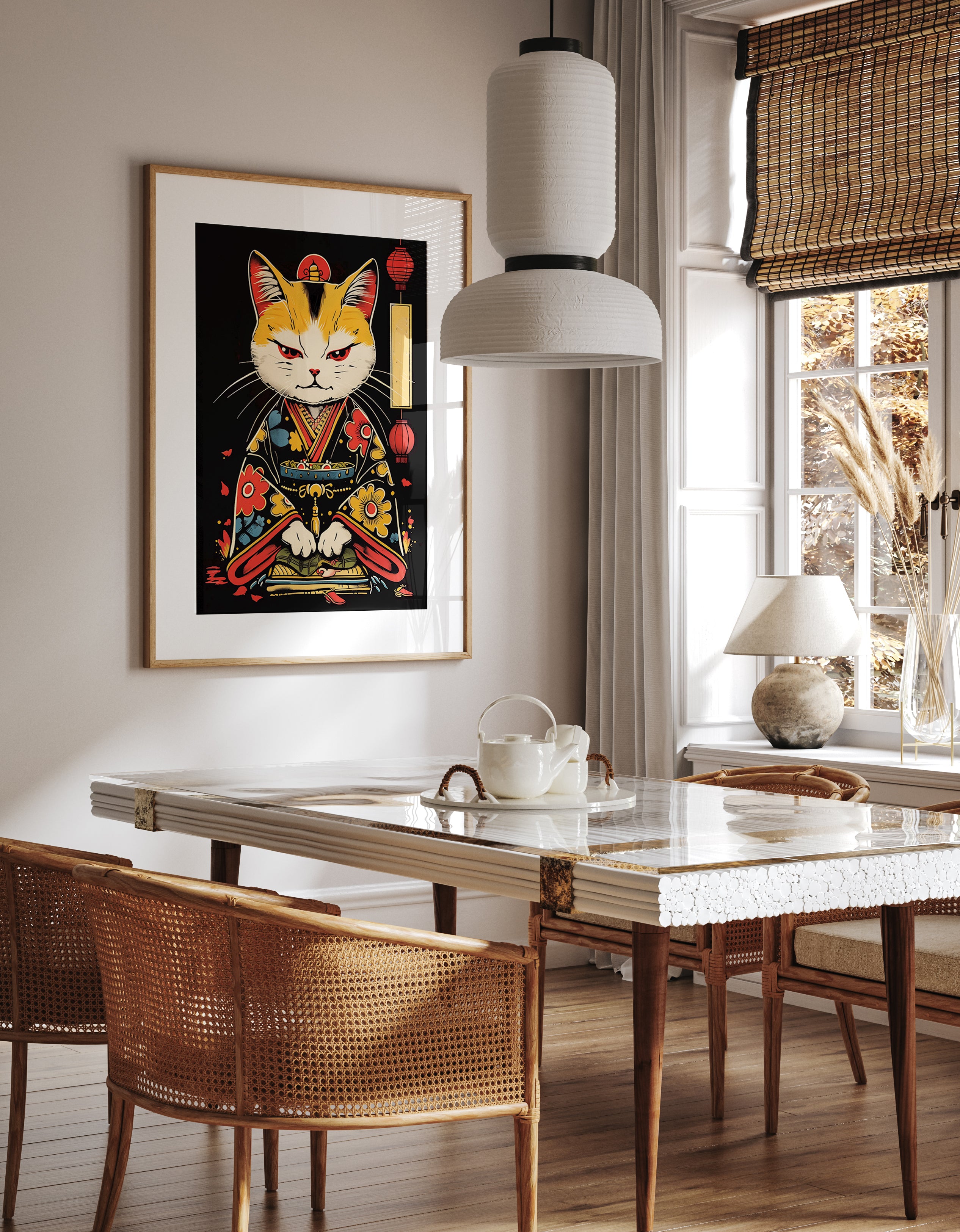 Japanese Samurai Cat Warrior Kimono Art Print